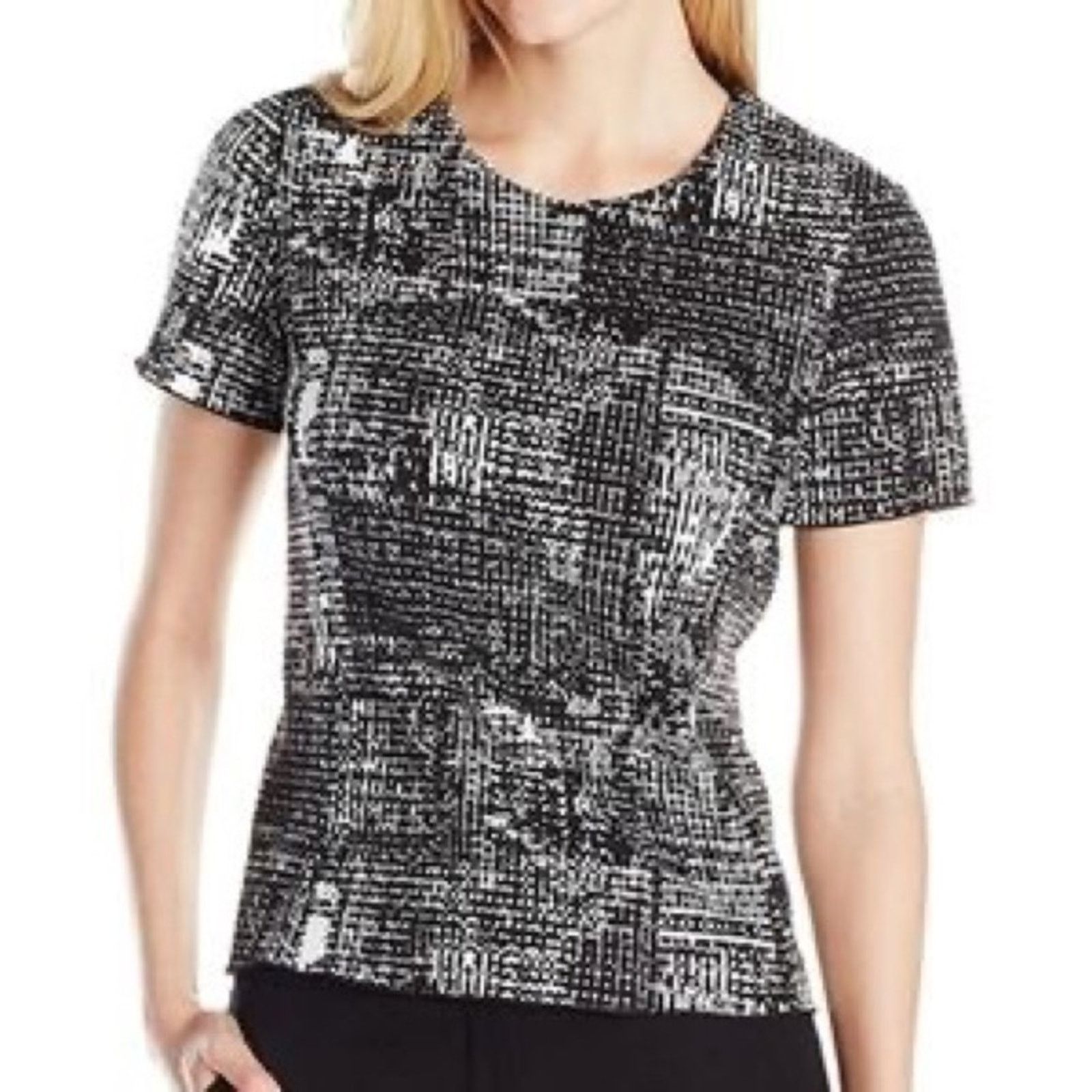 Vince Camuto Vince Camuto Short Sleeve Back Zip Cityscape Scuba Tee Top Size S / US 4 / IT 40 - 2 Thumbnail