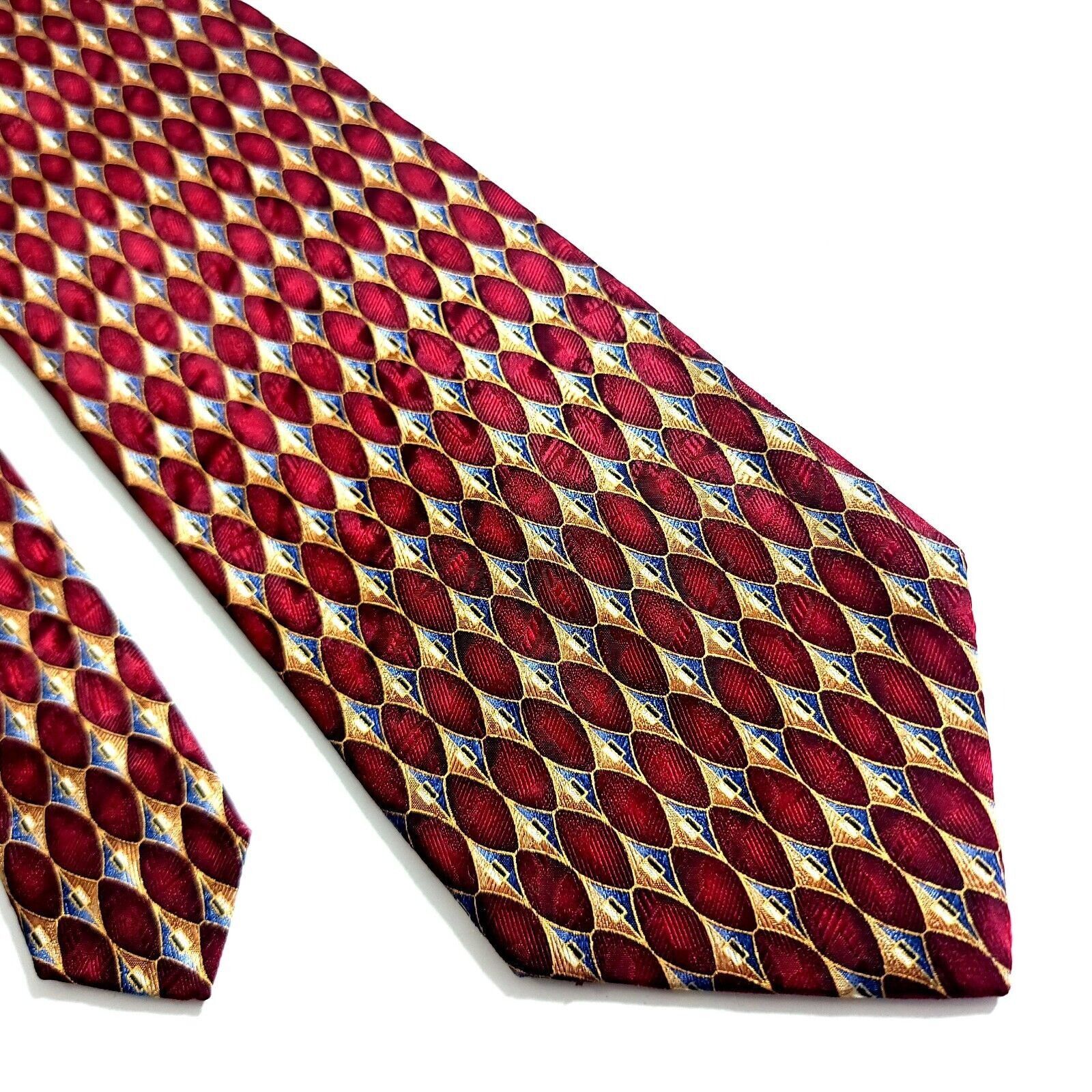 Jos. A. Bank Jos A Bank Red Tan Gray Geometric Jacquard Print Wide Silk T Size ONE SIZE - 1 Thumbnail