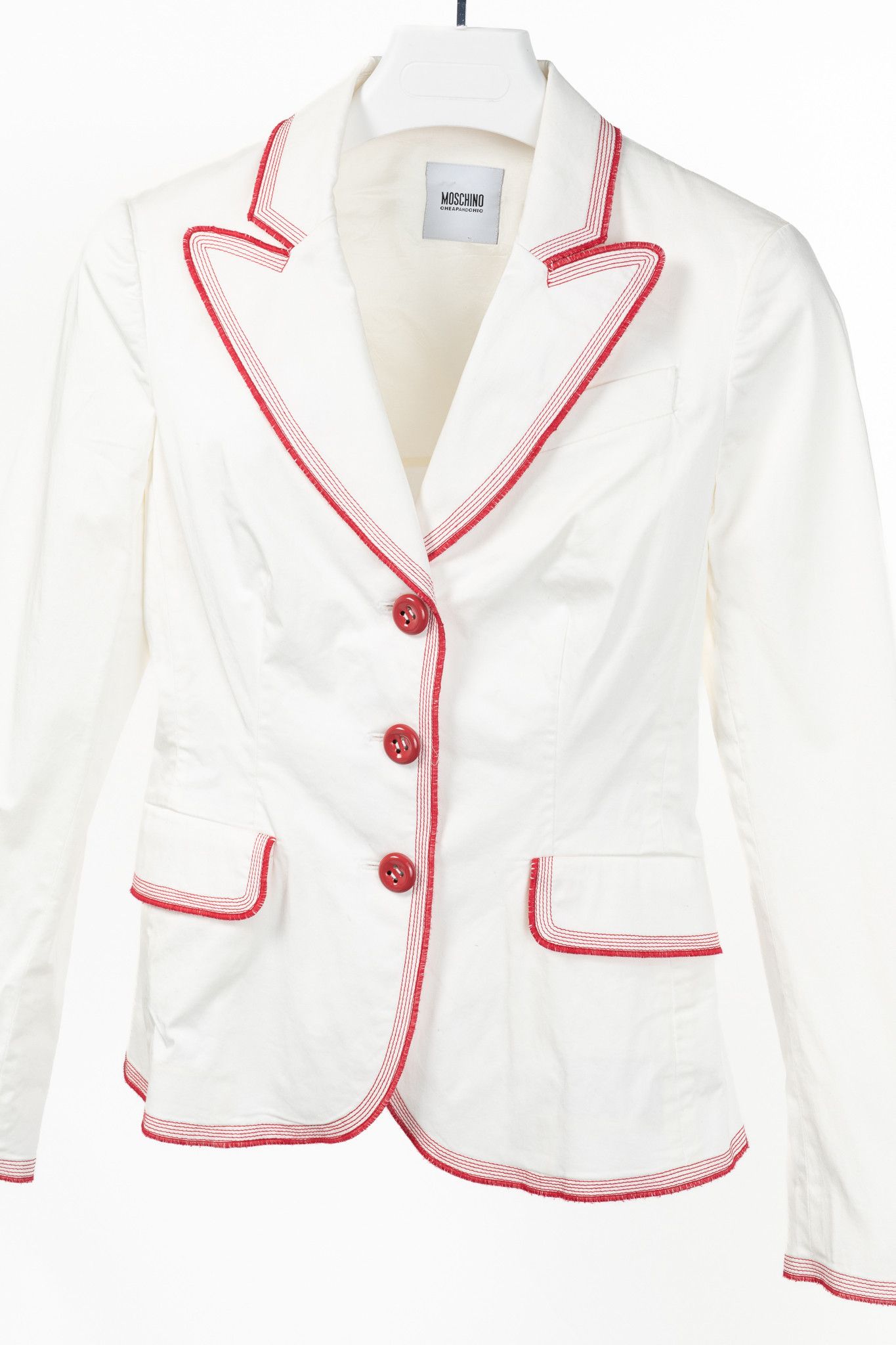 Moschino Moschino Cheap and Chic White Cotton Red-Embroidered Blazer Size M / US 6-8 / IT 42-44 - 3 Thumbnail