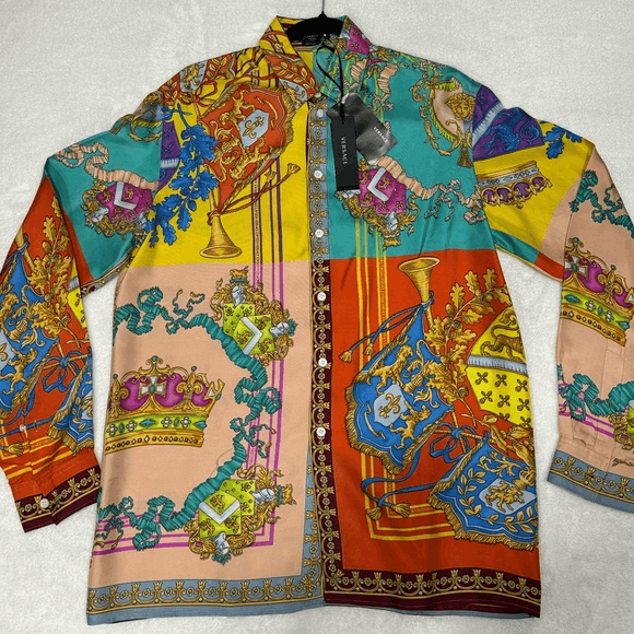 image of Versace Royal Rebellion Silk Shirt Multi Men’S It 46/us Smal in Yellow, Men's (Size Small)