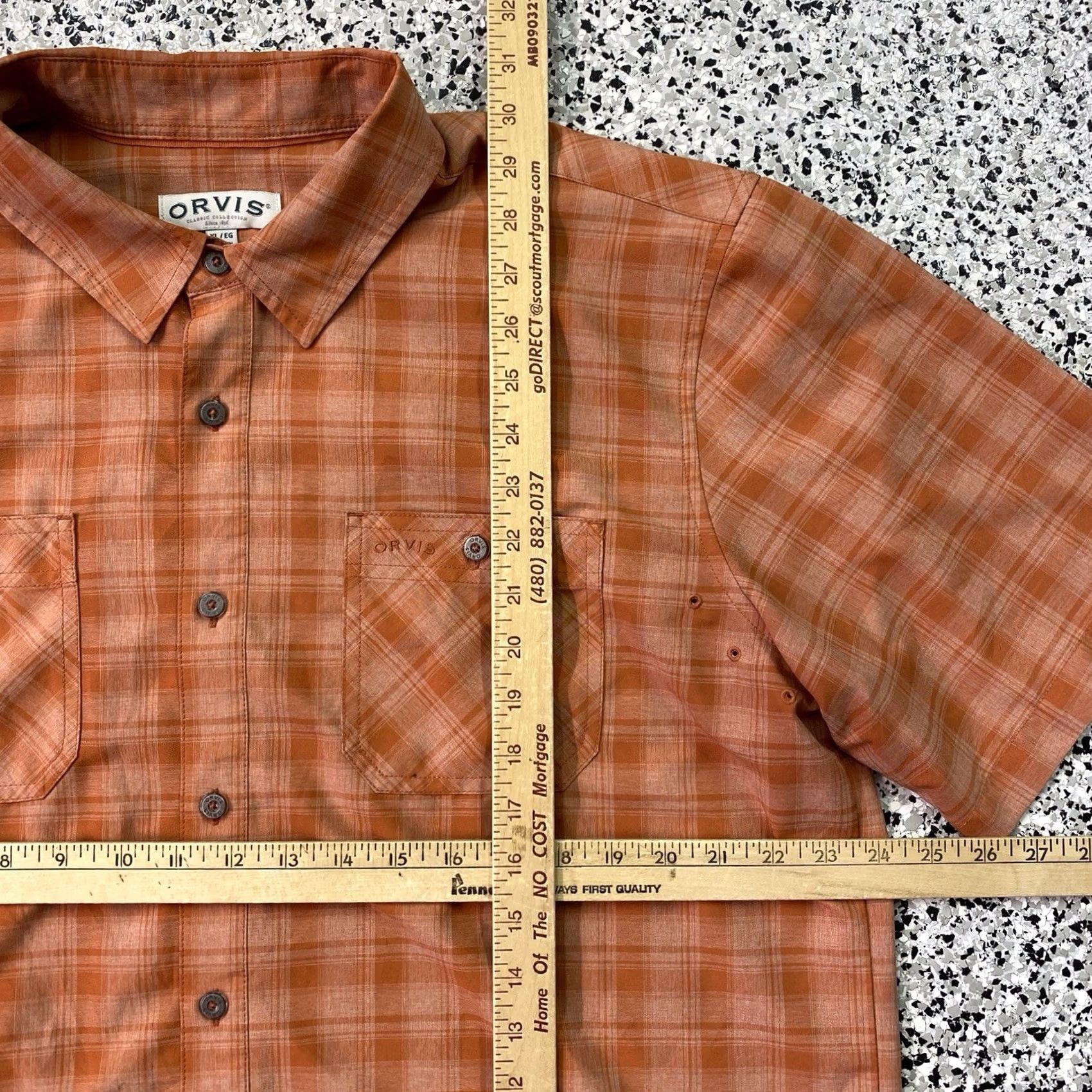 Orvis Orvis Mens XL Orange Plaid Tech Button Up Short Sleeve Fishing Shirt Outdoor Size US XL / EU 56 / 4 - 2 Thumbnail