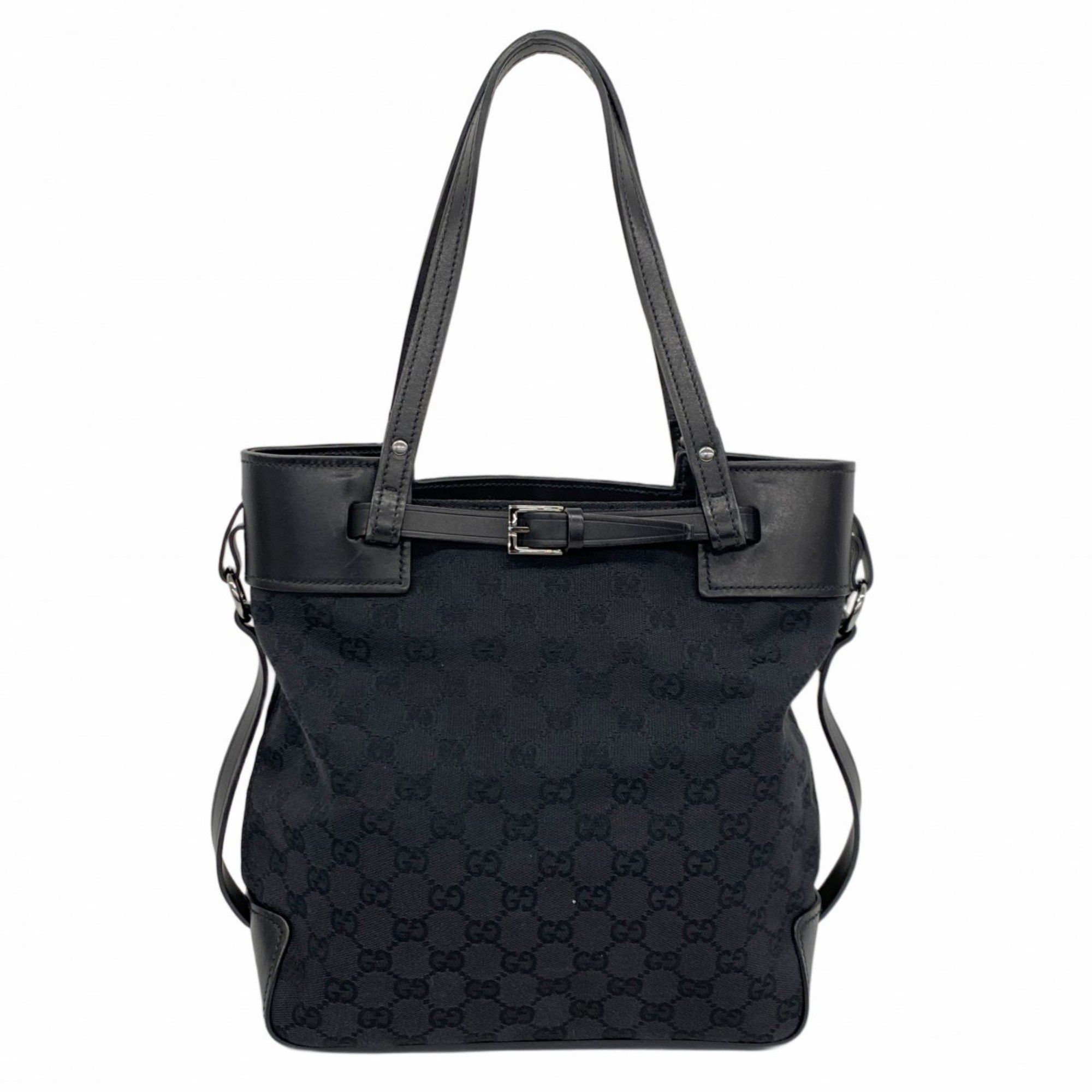 Gucci Tote Bag GG Canvas 107757 Leather Black Women's