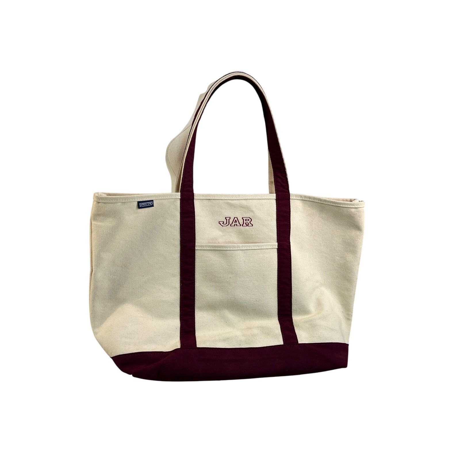Lands' End × Vintage L.L. Bean Boat Tote Canvas Burgundy Trim Size ONE SIZE - 9 Thumbnail