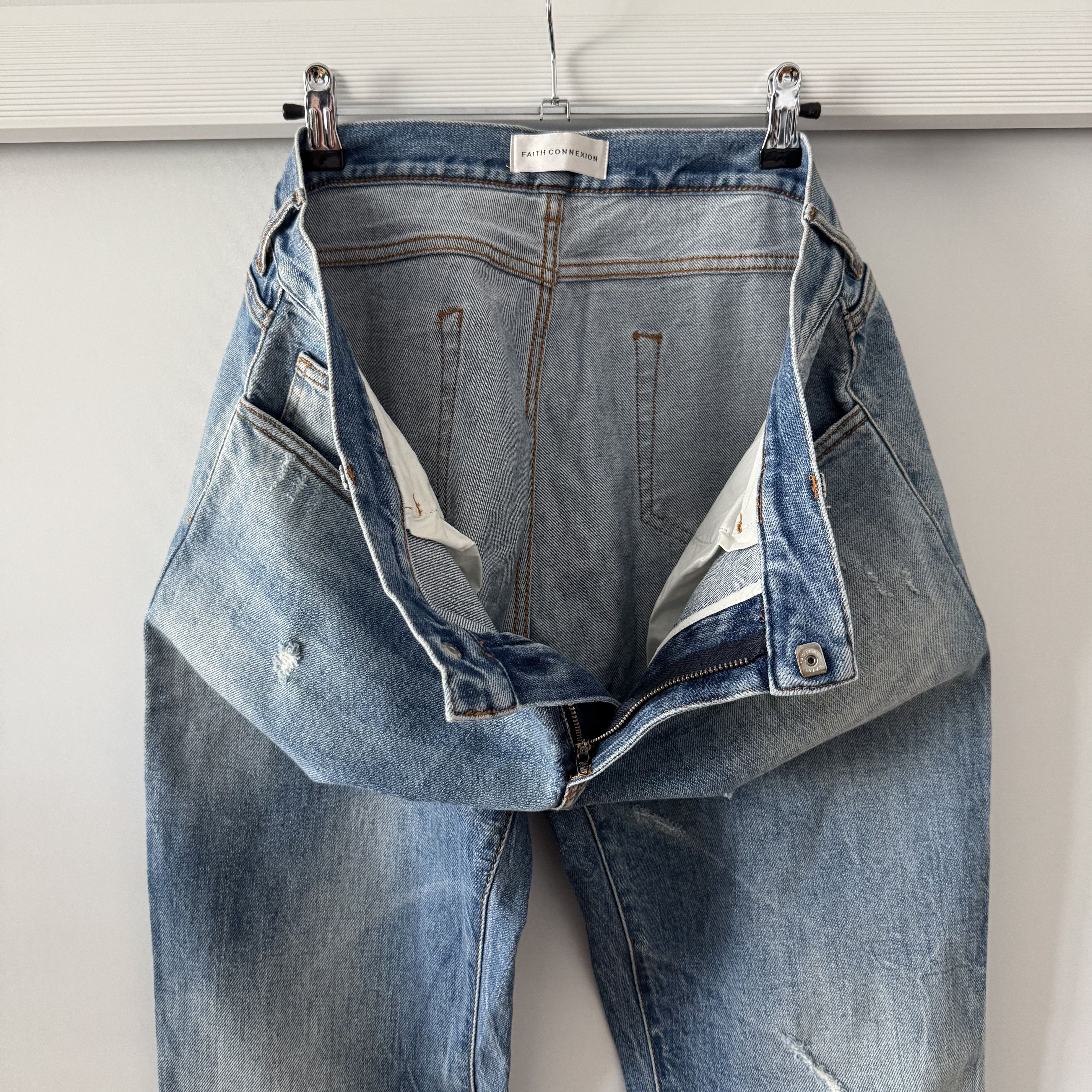 Faith Connexion Faith Connexion Light Blue Slim Fit Denim Jeans Distressed Size US 33 - 8 Thumbnail