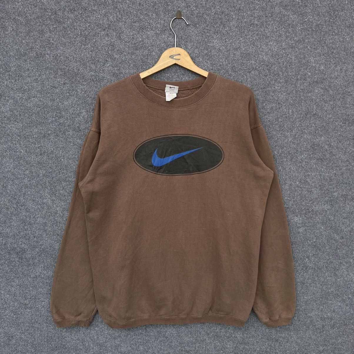 Nike × Vintage 90s Nike Big Swoosh Brown Crewneck Large Travis Style Size US L / EU 52-54 / 3 - 1 Thumbnail