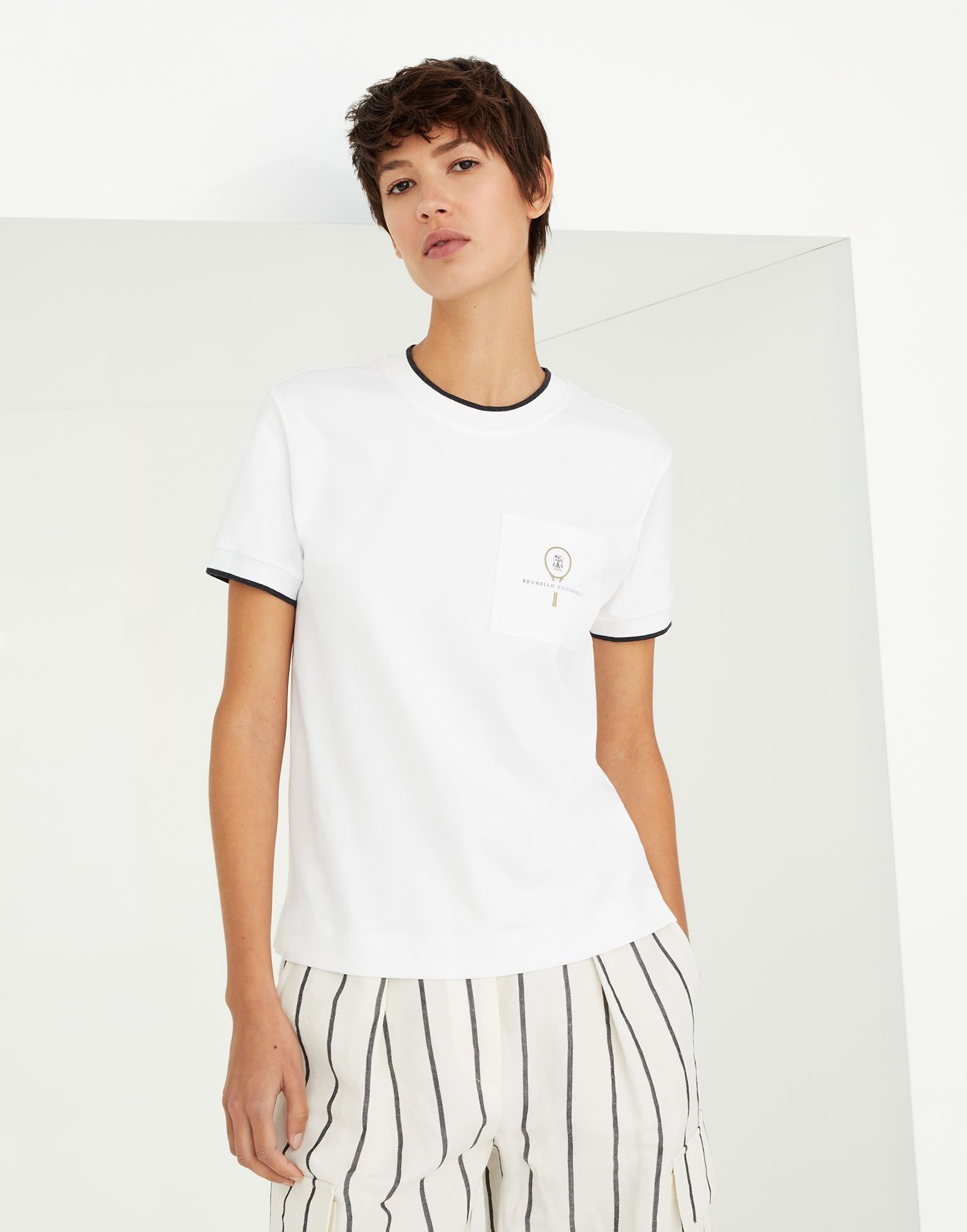 Brunello Cucinelli o1y0825 Crewneck T-Shirt in White Size XXL / US 16-18 / IT 52-54 - 1 Thumbnail