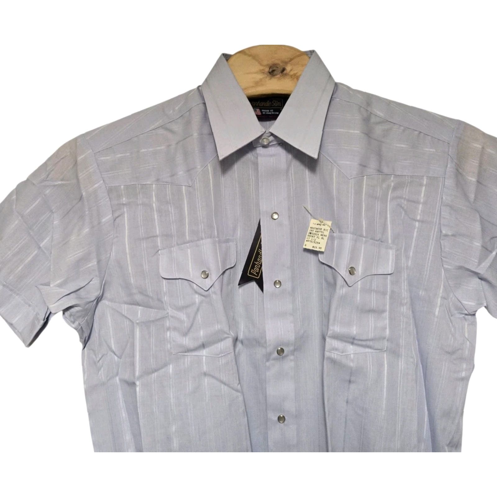 Vintage Panhandle Slim Western Shirt Pearl Snap Short Sleeve Blue Men's Size 17 1/2 NWT Size US XL / EU 56 / 4 - 3 Thumbnail