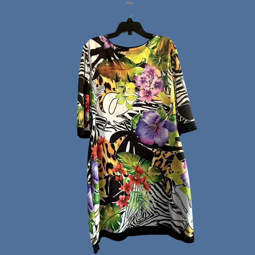 Joseph Ribkoff Joseph Ribkoff Dress Womens 14 Tropical Floral Animal Print Shift 3/4 Sleeve Multicolor Casual Party/Cocktail Travel Pullover Pointe Audience Womens Size XL / US 12-14 / IT 48-50 - 1 Thumbnail