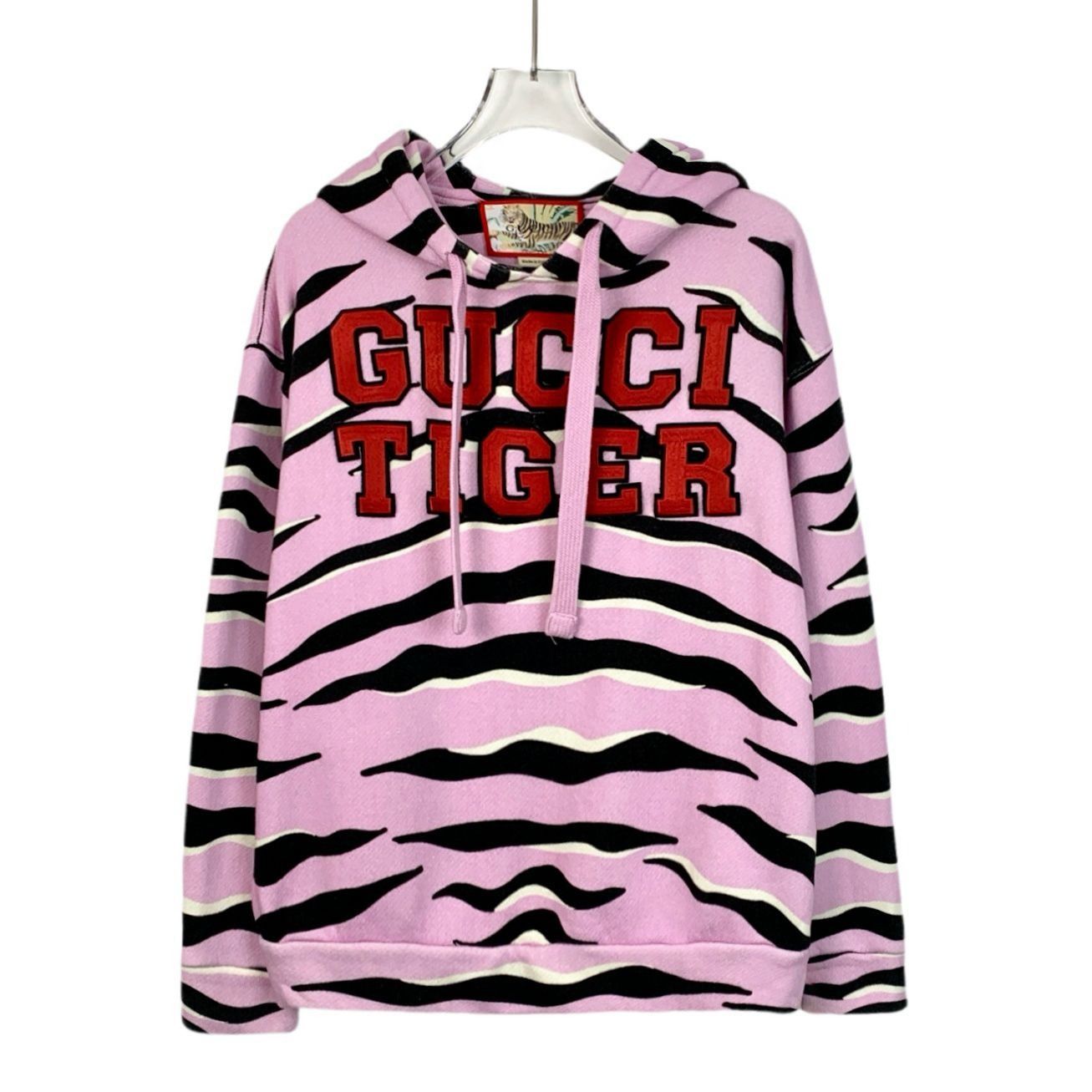 Gucci Tiger Print Pink Black Striped Cotton Hoodie S
