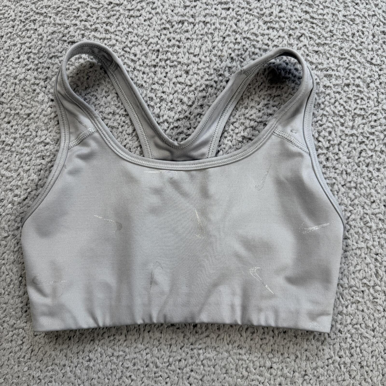 Nike Nike Dri Fit Sports Bra Gray XS All Over Swoosh Racerback Size ONE SIZE - 1 Thumbnail