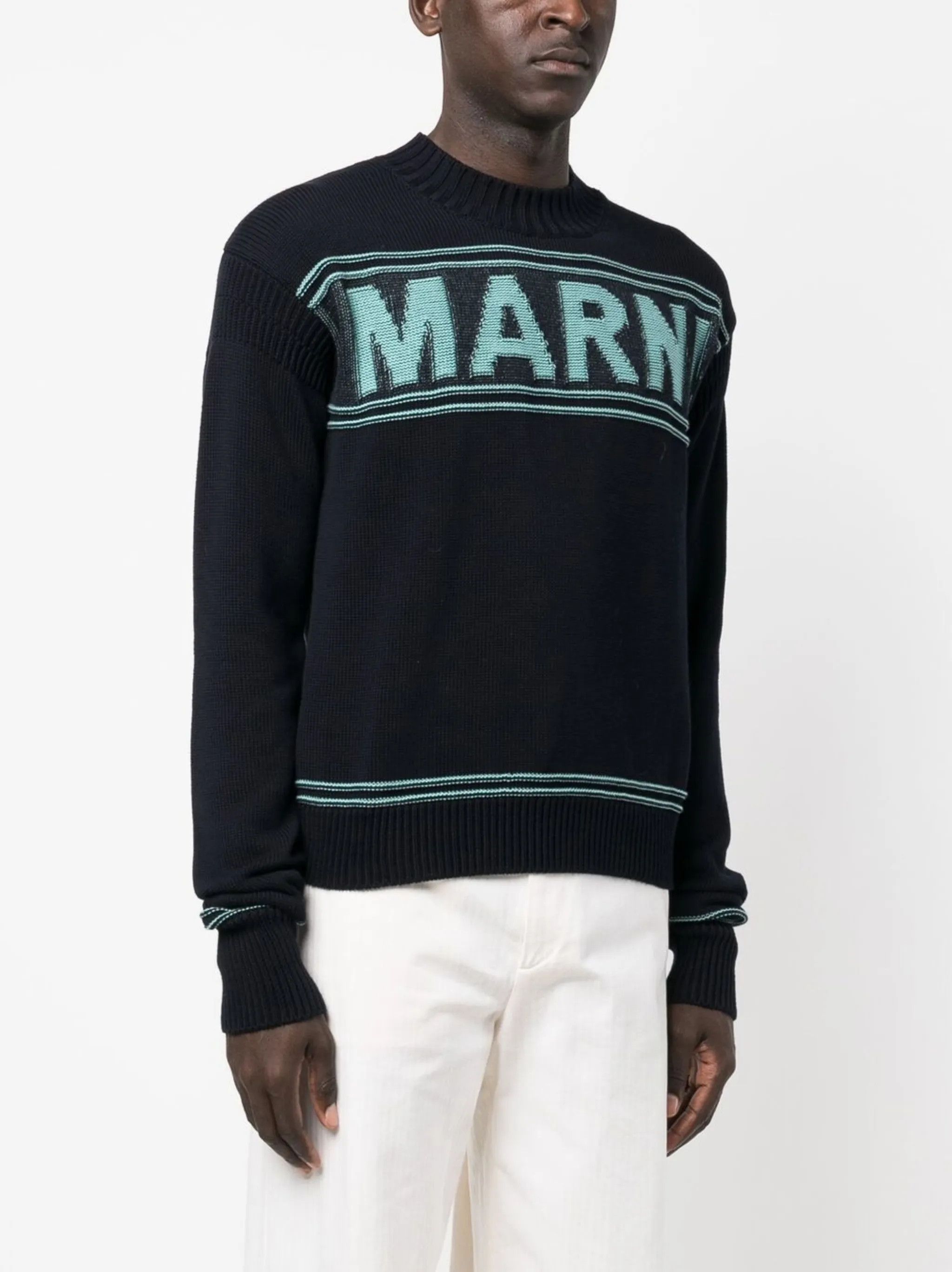 Marni o1y0225 Logo Crewneck Sweater in Navy Size US L / EU 52-54 / 3 - 2 Thumbnail