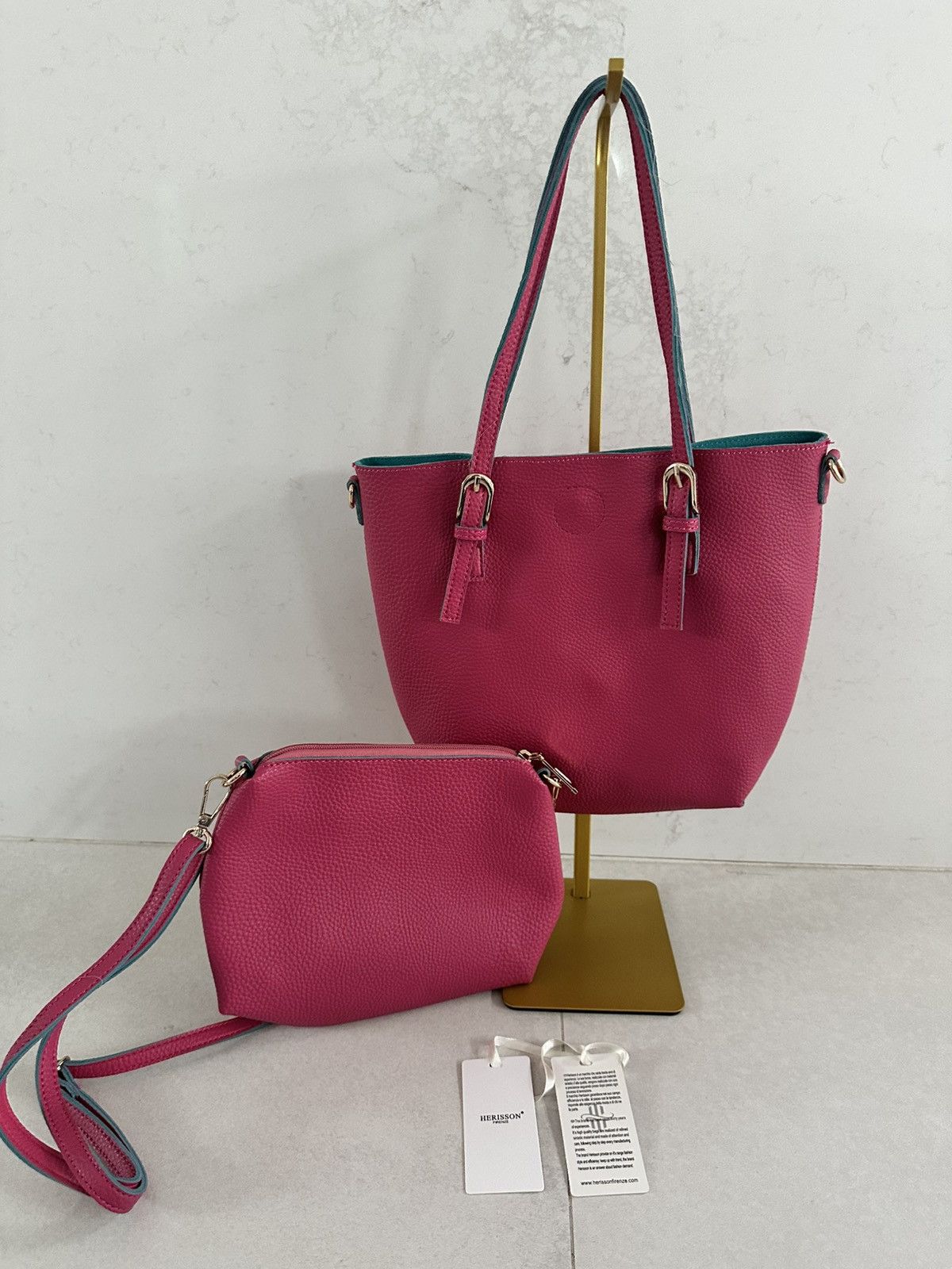 Herisson Firenze Tote And Shoulder Bag With Cross Body Strap in Pink, Women's