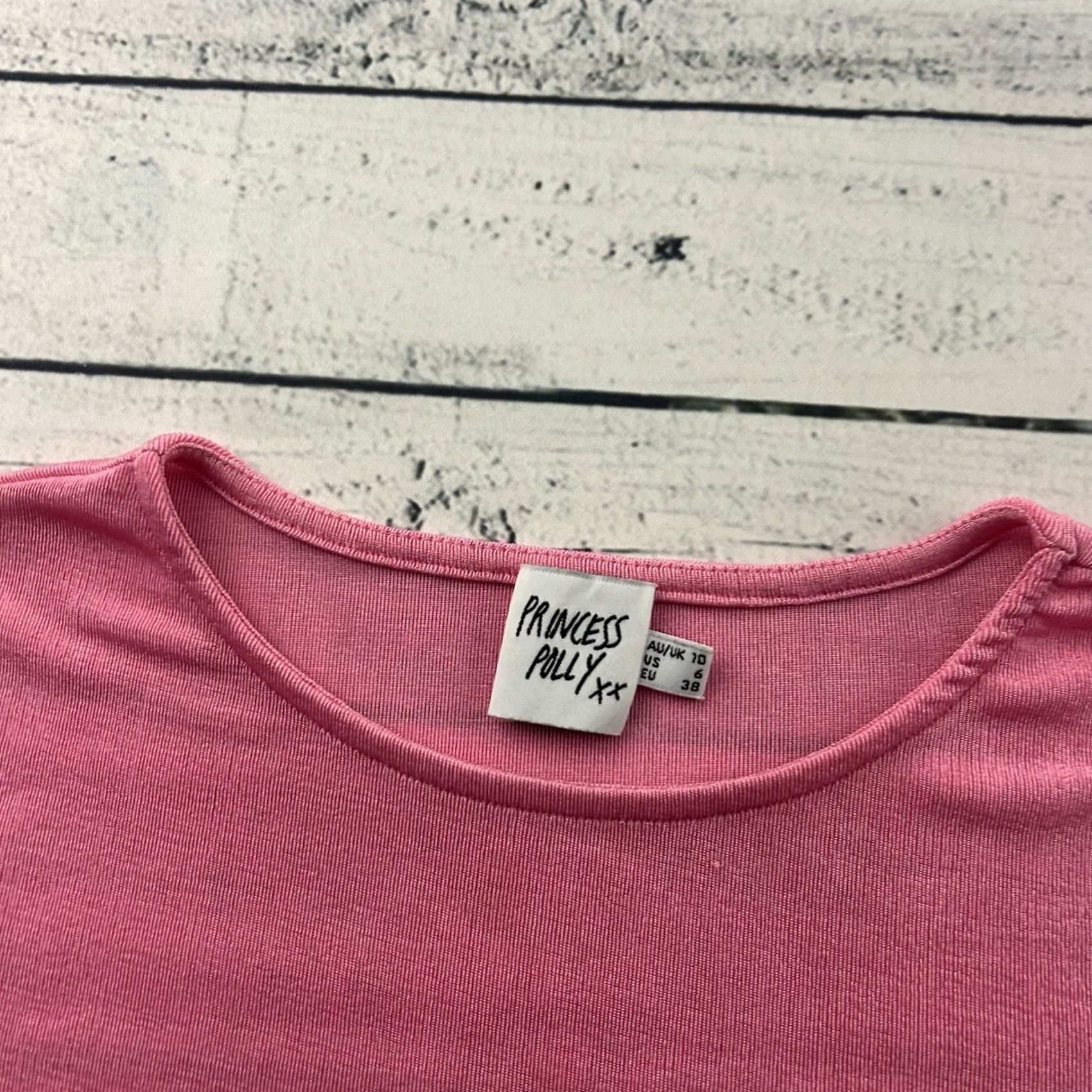 PRINCESS POLLY Princess Polly Short Sleeve Crop Top Women's 6 Pink Cropped Blouse Shirt Womens 6 Pink Size M / US 6-8 / IT 42-44 - 2 Thumbnail