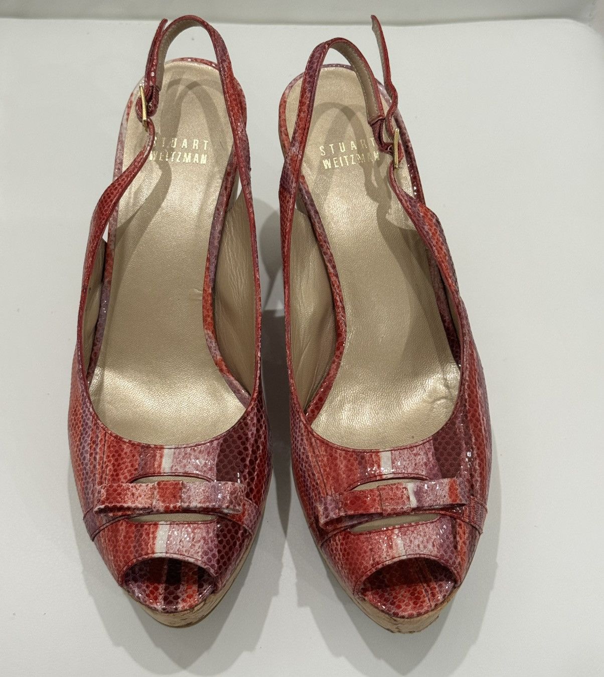 Stuart Weitzman Stuart Weitzman Red Pink Leather Wedge Slingback Buckle Size US 8.5 / IT 38.5 - 1 Thumbnail