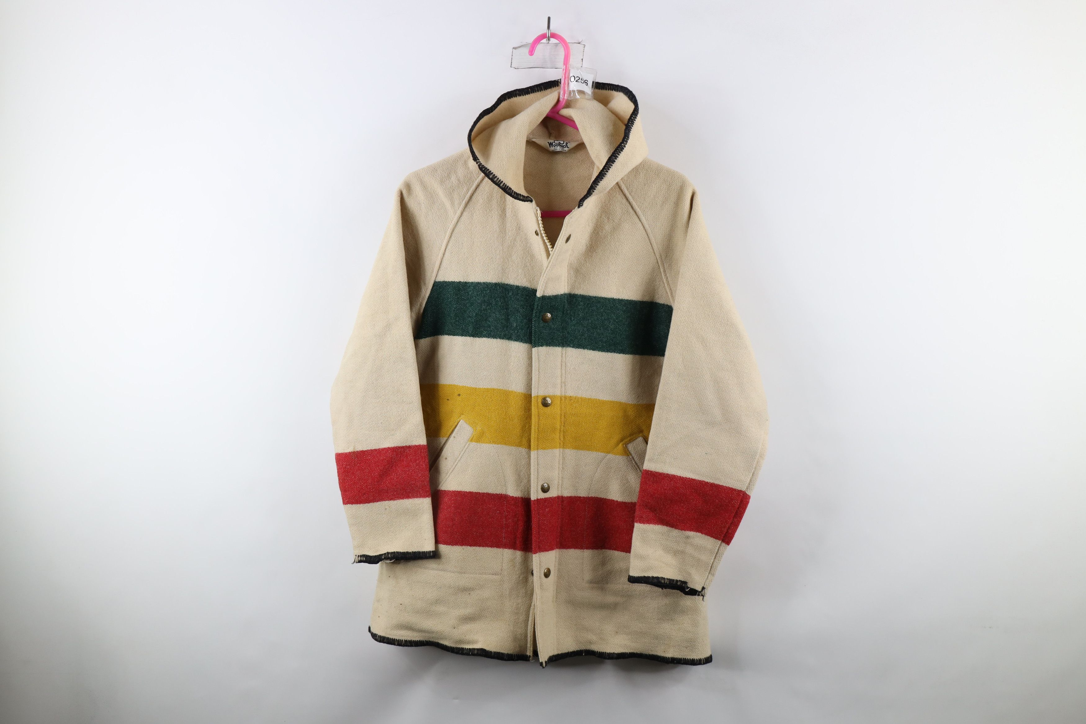 Vintage Vintage 70s Woolrich Striped Wool Blanket Hooded Jacket 