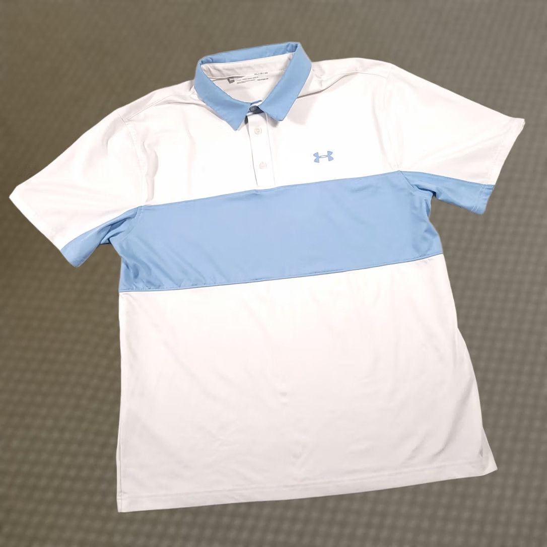 Under Armour Under Armour Polo Mens XL Blue White Colorblock Heatgear Golf Loose Fit Grunge Size US XL / EU 56 / 4 - 1 Thumbnail