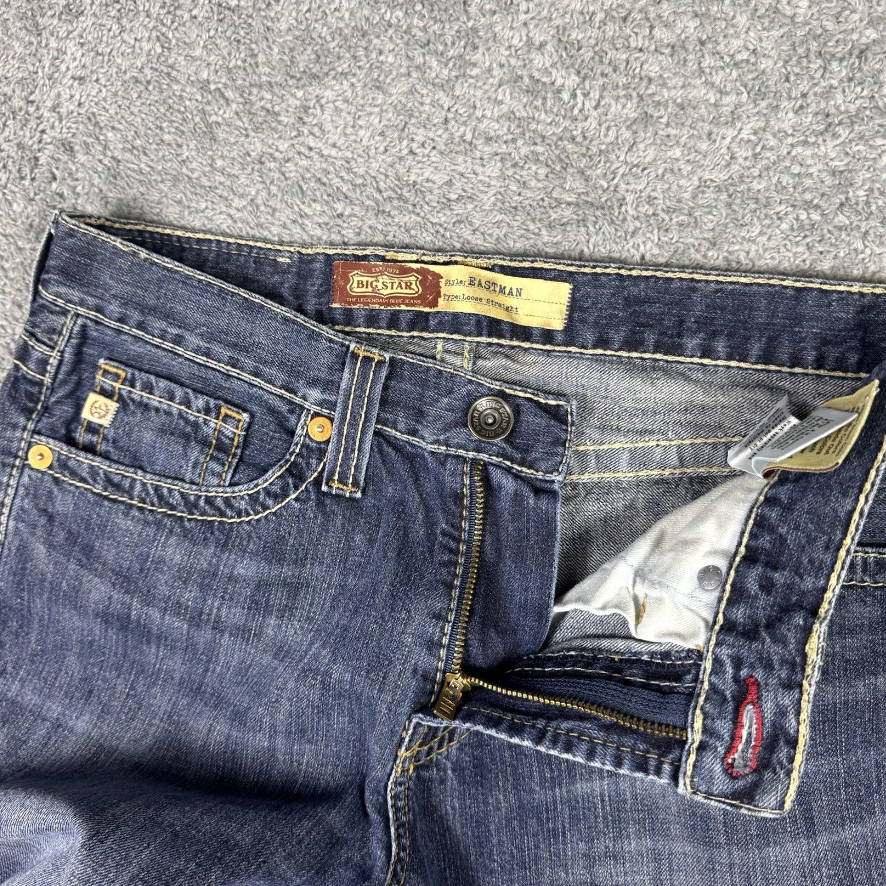 Vintage BIG STAR Jeans Mens 30x32 Eastman Blue Relaxed Straight Whisker Cowboy Western Jeans Size US 30 / EU 46 - 6 Thumbnail