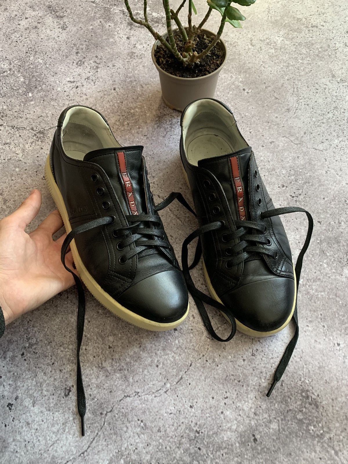 Prada 🔥PRADA LEATHER RED TAB LOW TOP SNEAKERS Size US 7.5 / EU 40-41 - 3 Thumbnail