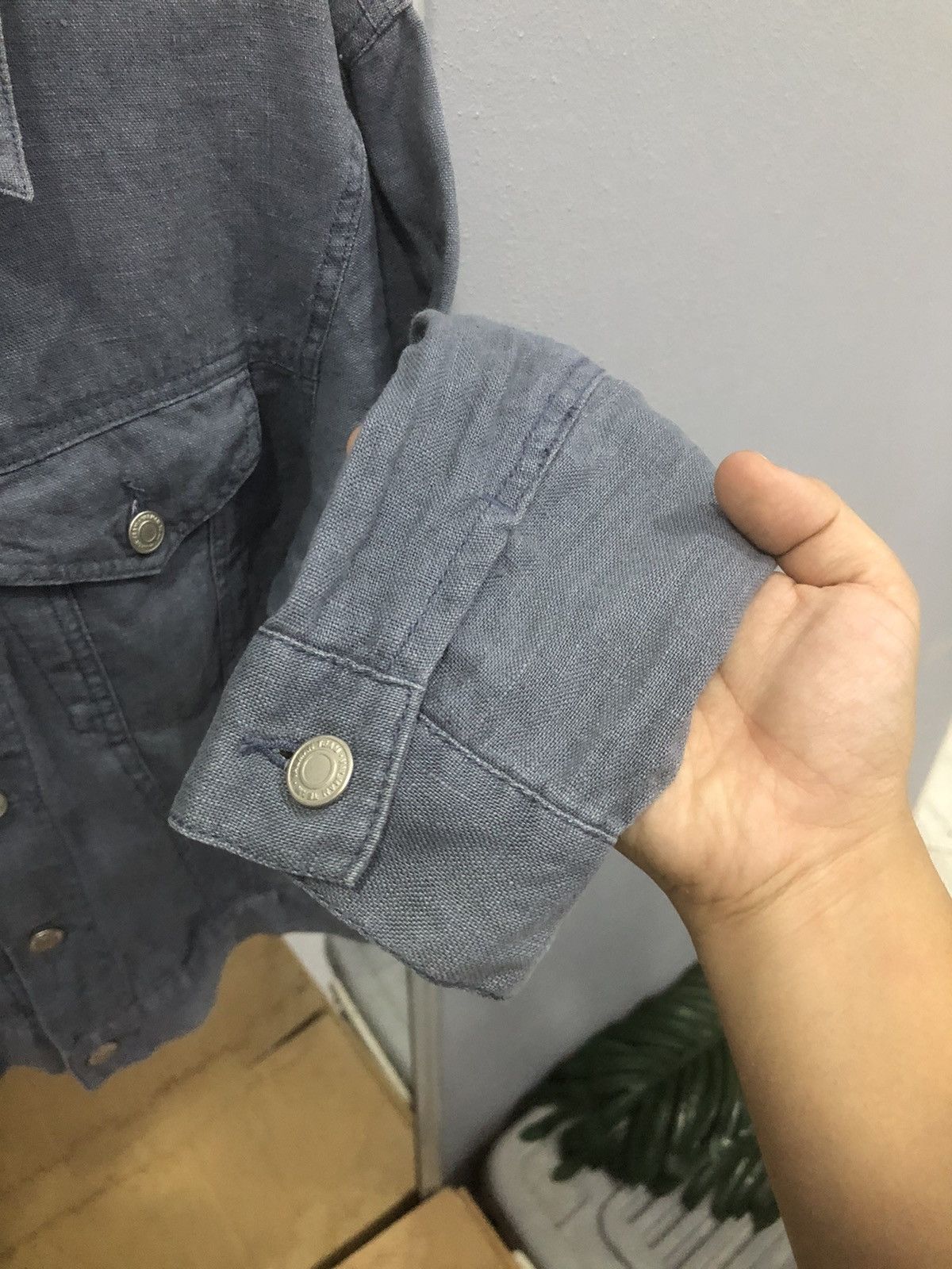 Japanese Brand Valman Japan 100% Linen Denim Style Trucker Jacket Size US XS / EU 42 / 0 - 8 Thumbnail