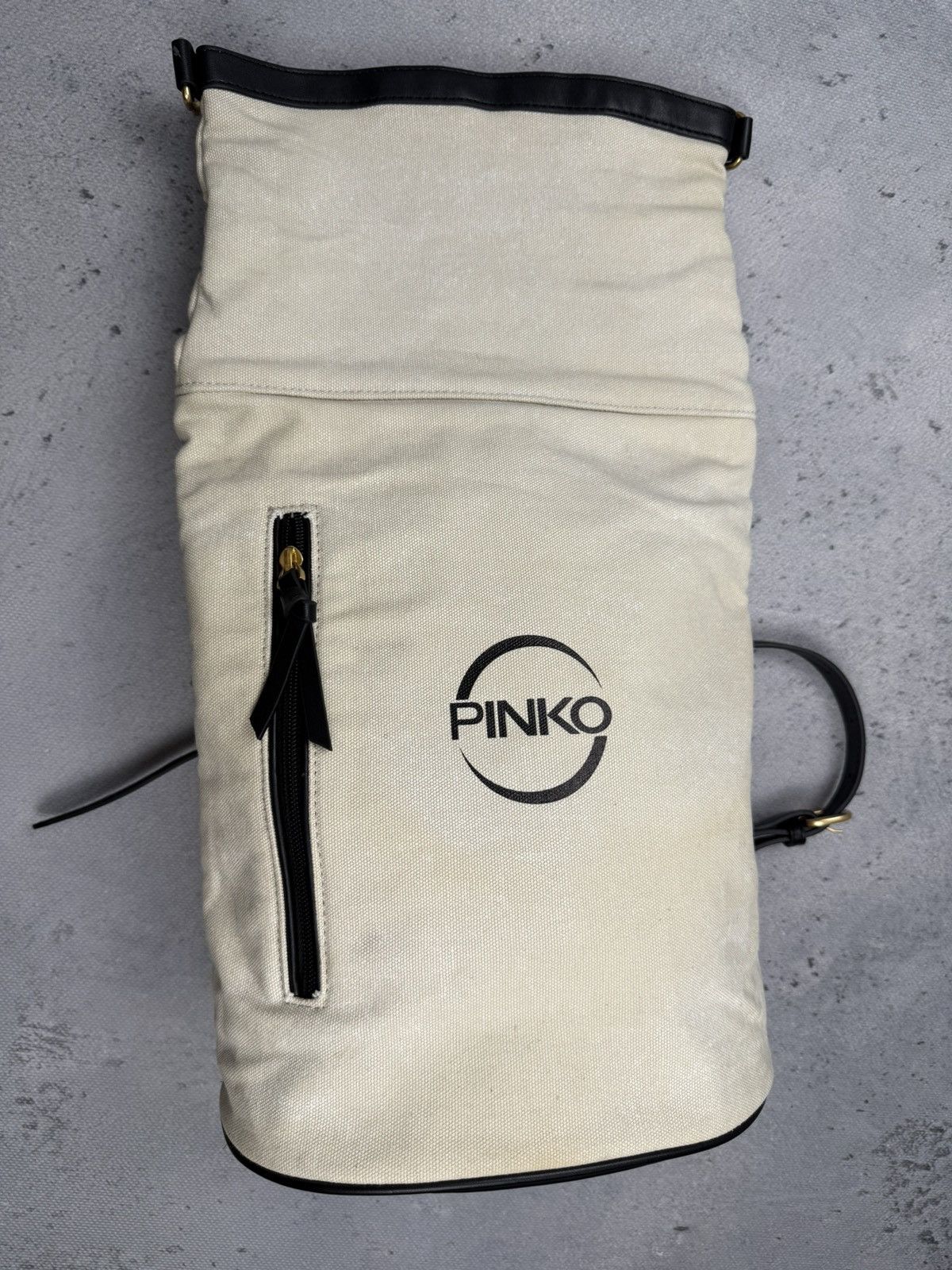 Pinko Pinko Beige Canvas Leather Roll Top Backpack Gold Hardware Size ONE SIZE - 2 Thumbnail