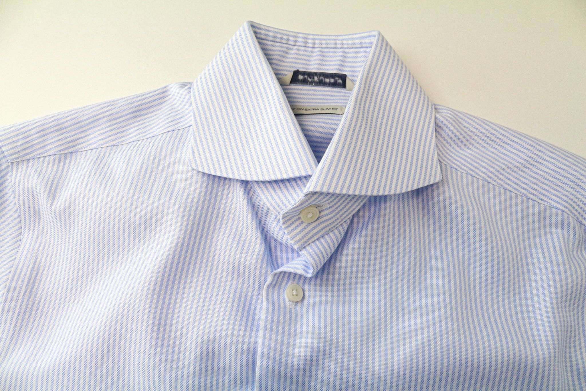 Suitsupply 37/14 1/2 Extra Slim Blue Cotton Striped Cutaway 78786 Size 38R - 3 Thumbnail