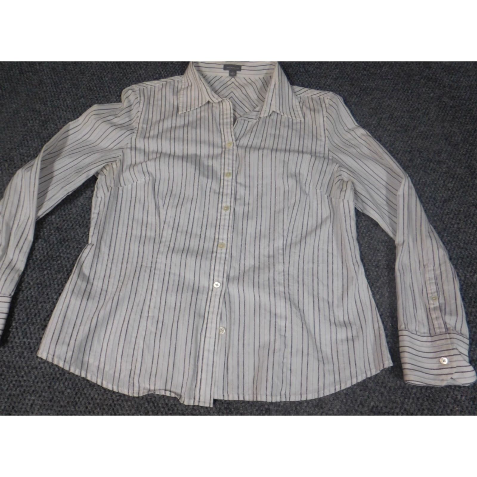 Ann Taylor Ann Taylor Shirt Womens 14 White Striped Button-Up Top Casual Long Sleeve Collared Polyester Down Button 14 White Regular Stretch Classic Size XL / US 12-14 / IT 48-50 - 3 Thumbnail