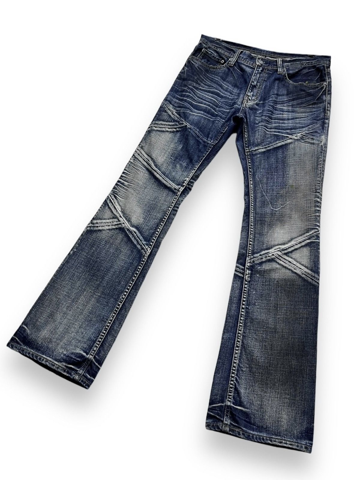 Japanese Brand PUNK FLARE🔥Vtg EDGE X RUPERT Distressed Blue Spliced Denim Size US 32 / EU 48 - 4 Thumbnail