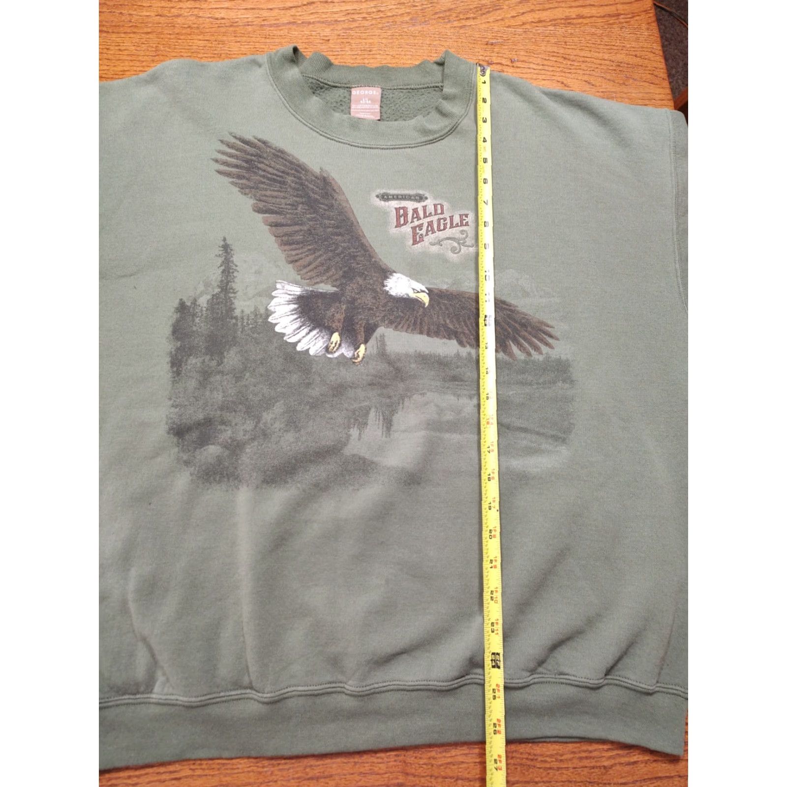 George VINTAGE George Sweatshirt Mens Crewneck Pullover Short Sleeve Green USA 90s Bald Eagle Nature Size US L / EU 52-54 / 3 - 6 Thumbnail