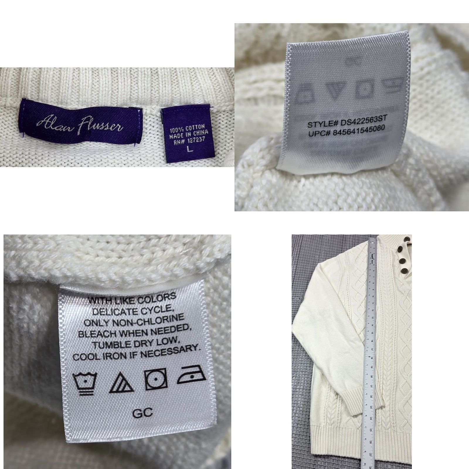 Vintage Alan Flusser Sweater Mens L Cable Knit Ivory Fair Isle Henley Collar Fisherman Size US L / EU 52-54 / 3 - 8 Thumbnail