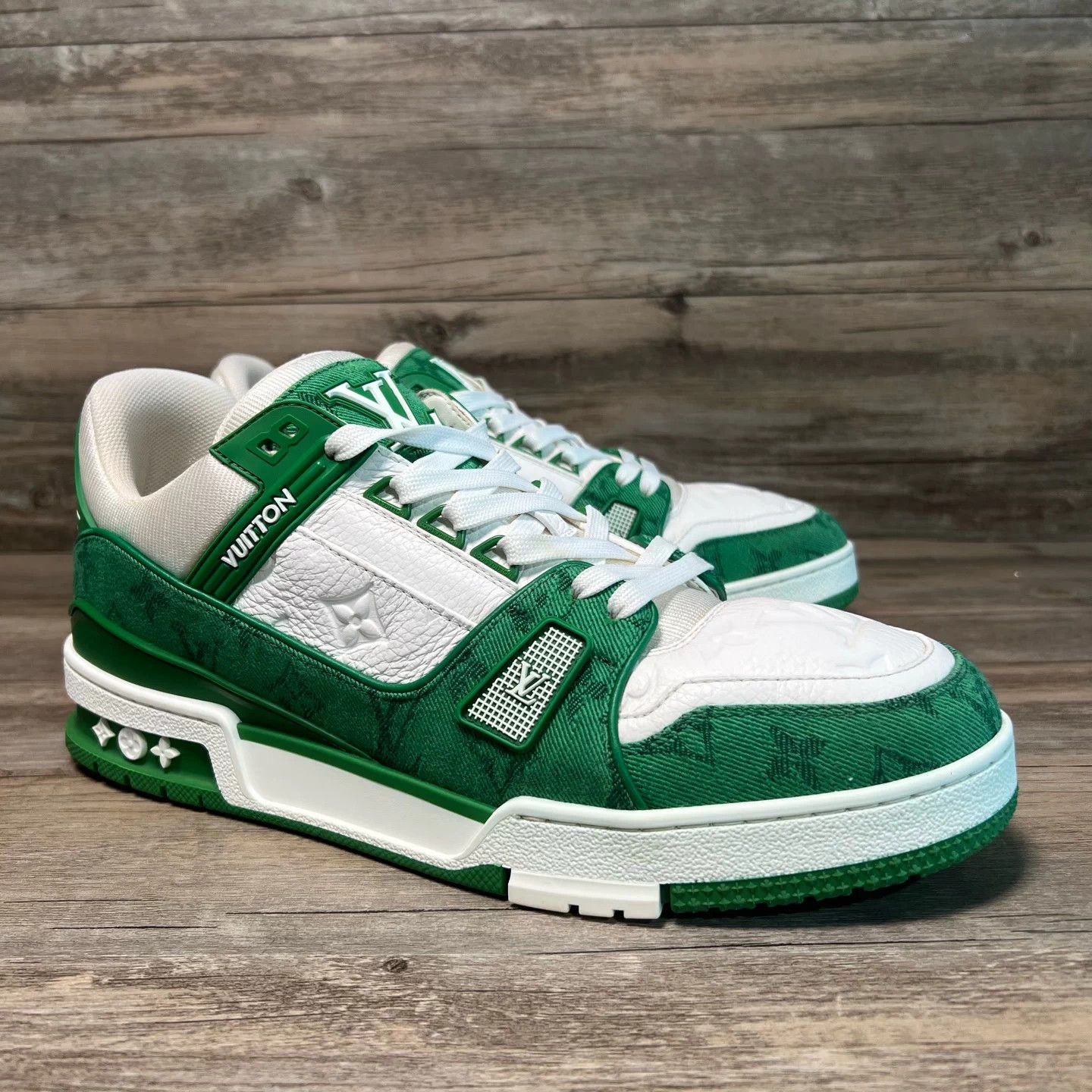 Louis Vuitton LV Trainer White Green Denim UK9/43 97new w/box Size US 10 / EU 43 - 2 Thumbnail