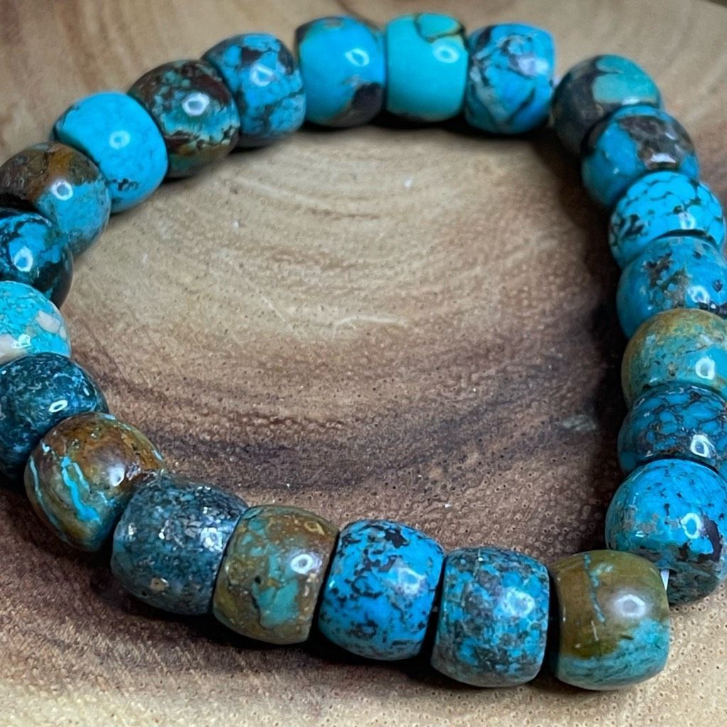 Other Turquoise beaded stretch bracelet ONE NEW reiki meditation crystal healing 9mm barrel beads Size ONE SIZE - 10 Thumbnail