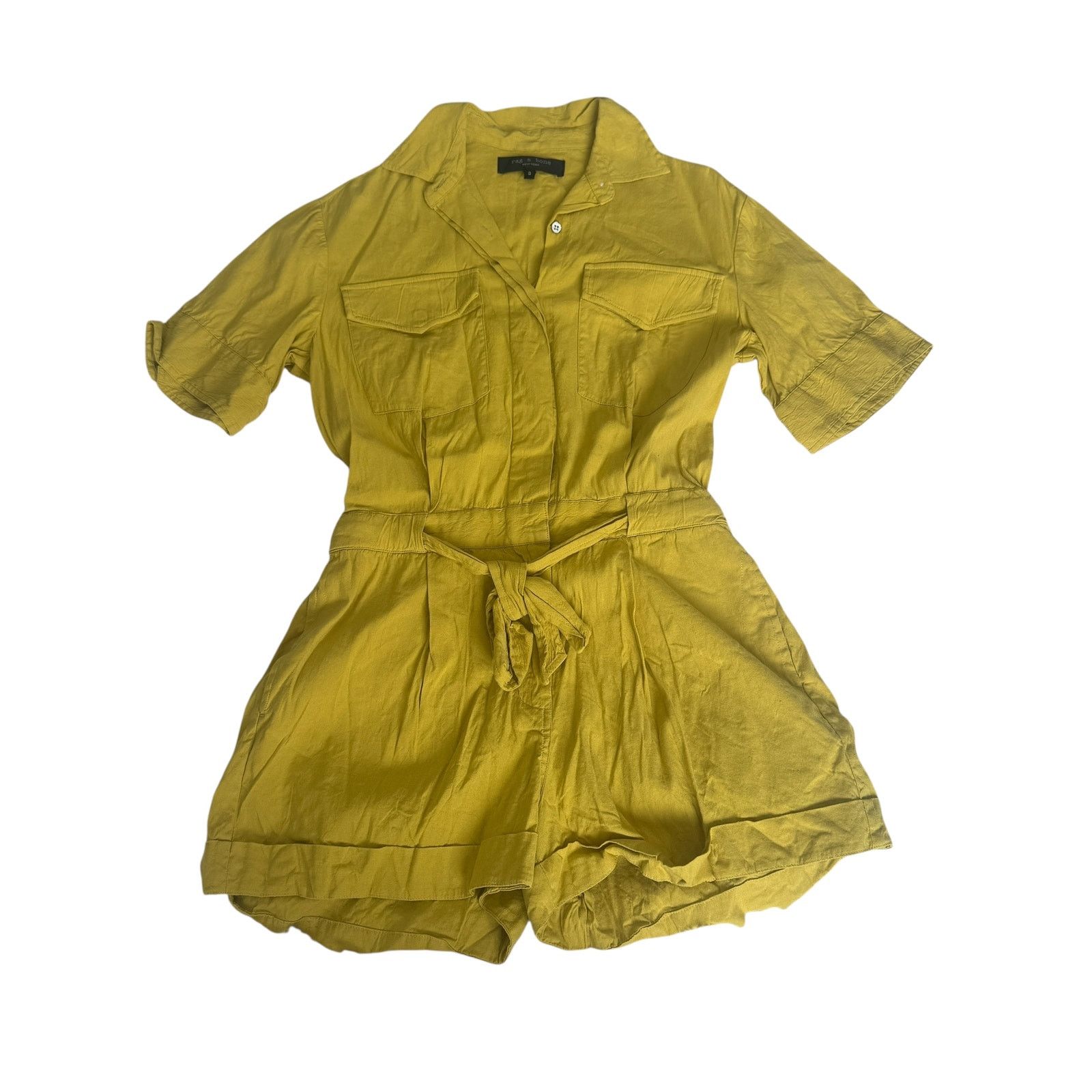 Rag & Bone Rag & Bone Surplus Short Sleeve Romper Chartreuse Green Size 25" / US 0 / IT 36 - 3 Thumbnail