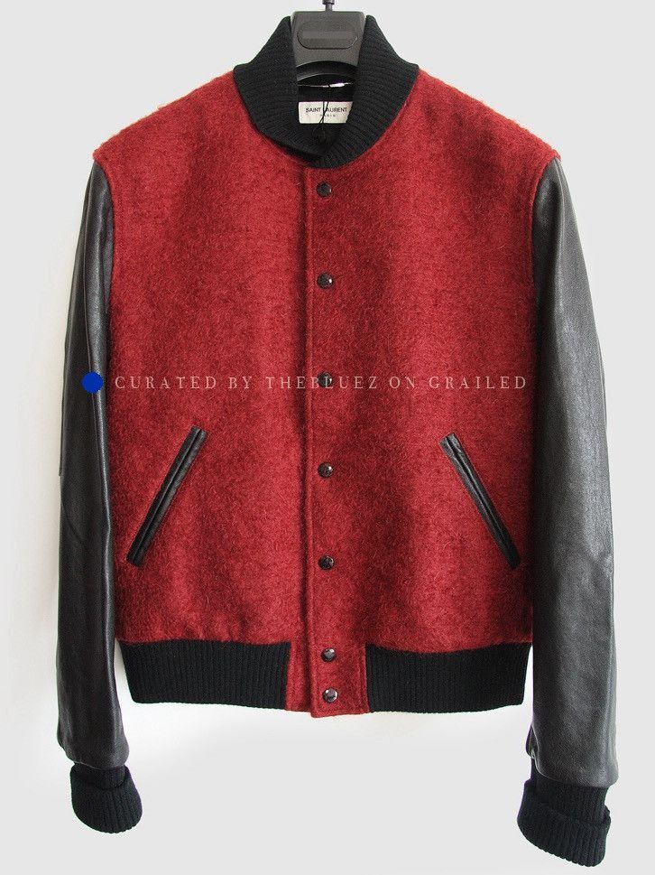 Saint Laurent Paris Wool & Leather Bomber Jacket in Red Size US M / EU 48-50 / 2 - 1 Thumbnail