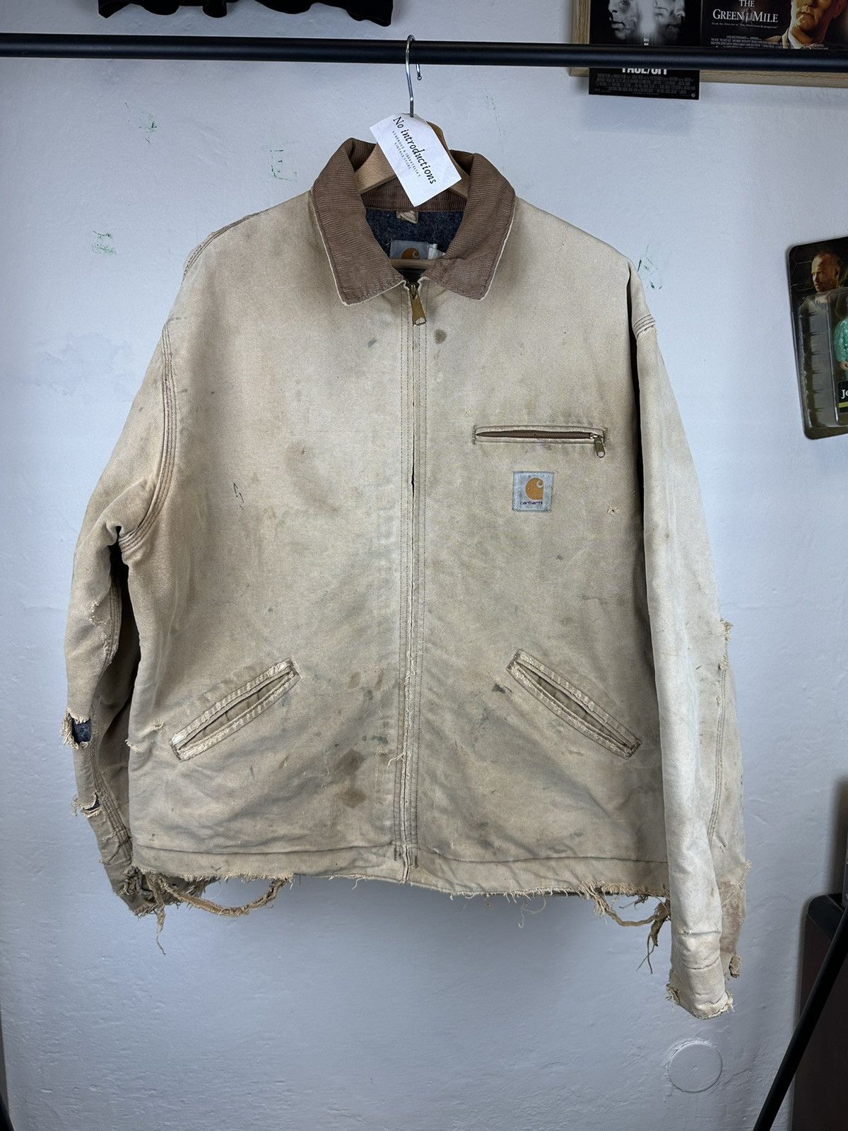 image of Carhartt Detroit Distressed Faded Jacket in Beige, Men's (Size Large)