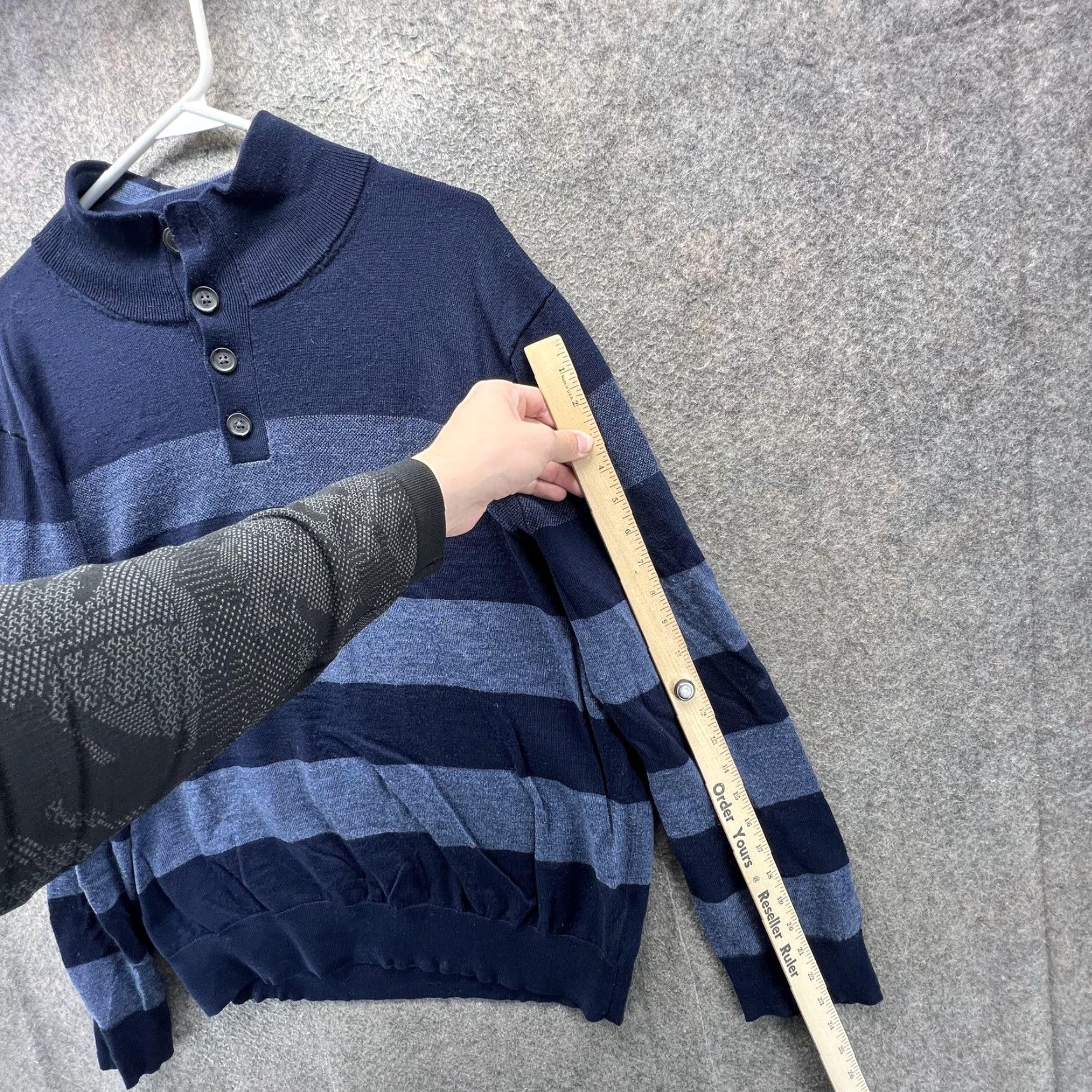 Brooks Brothers Brooks Brothers Sweater Mens XL Blue Wool Stripe Mock Neck Henley Knit Pullover Size US XL / EU 56 / 4 - 4 Thumbnail
