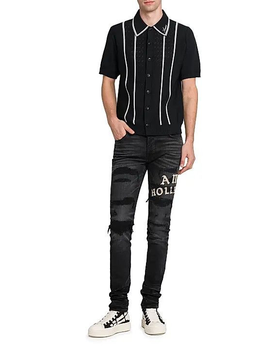 Amiri os11x1225 Hollywood Appliqué Thrasher Repaired Skinny Jeans Size US 32 / EU 48 - 2 Thumbnail