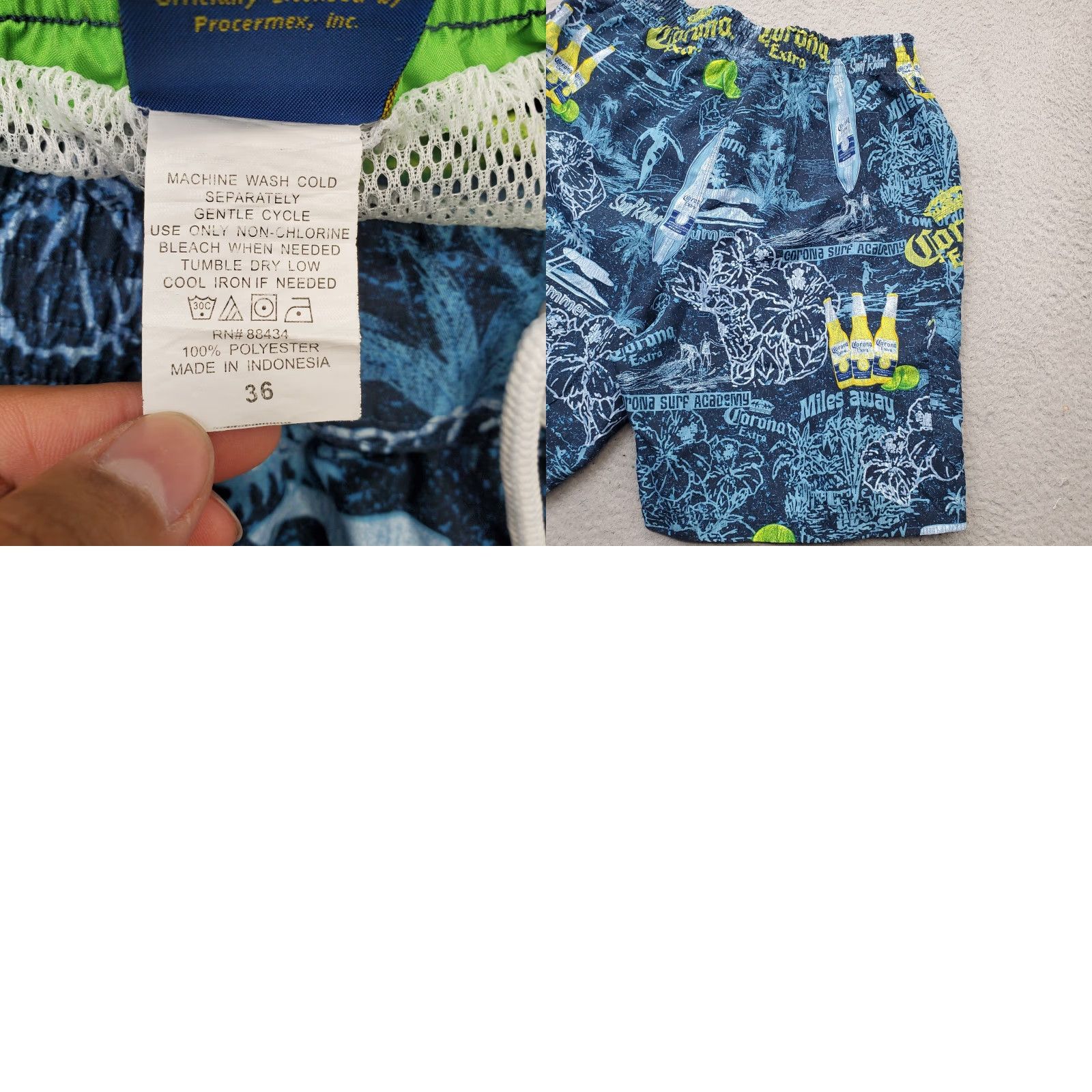 Swims Corona Extra Swim Shorts Mens 36 Graphic Print Multi Drawstring Lined Beach 100% Polyester Size US 36 / EU 52 - 8 Thumbnail