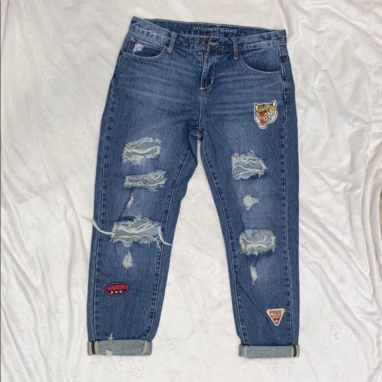 Other Articles of Society Patchwork Destroyed Denim Jeans | Sz 27 Size 27" / US 4 / IT 40 - 2 Thumbnail