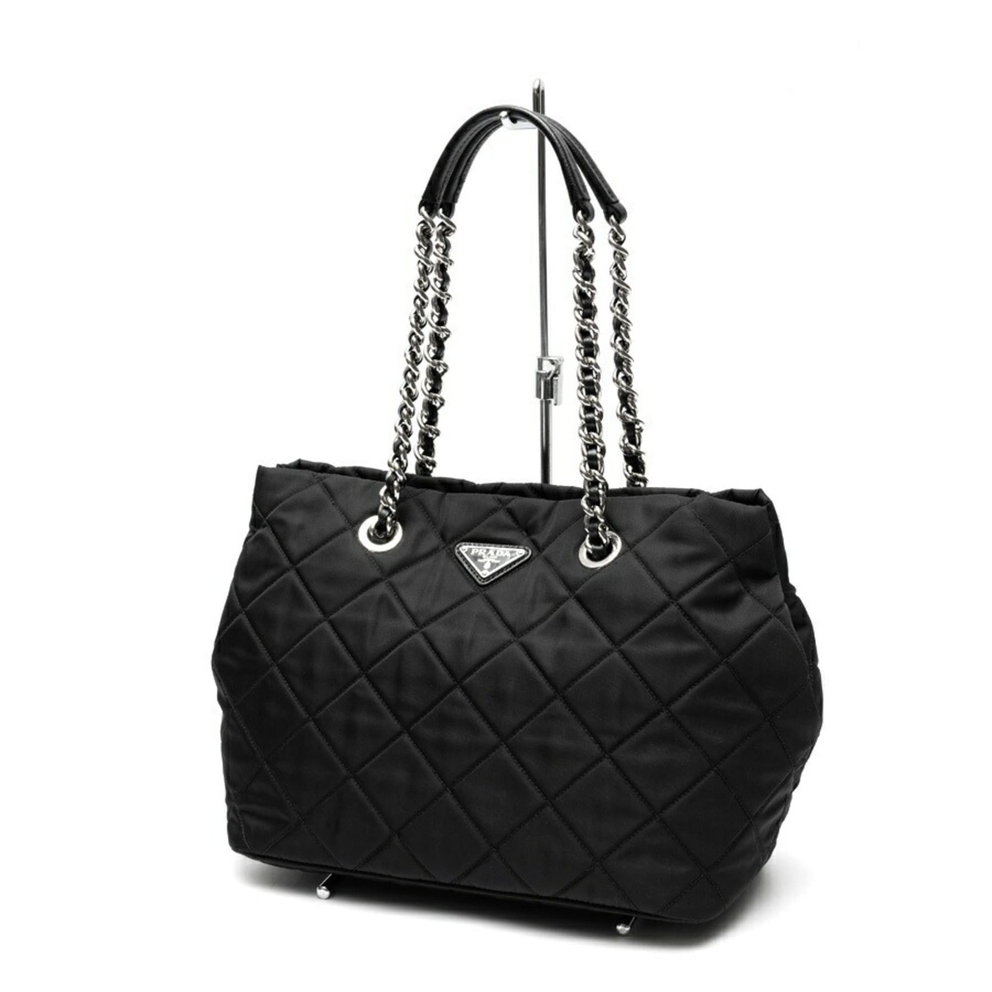 Prada Prada chain tote bag, model 1BG740, quilted nylon, black. Size ONE SIZE - 1 Thumbnail