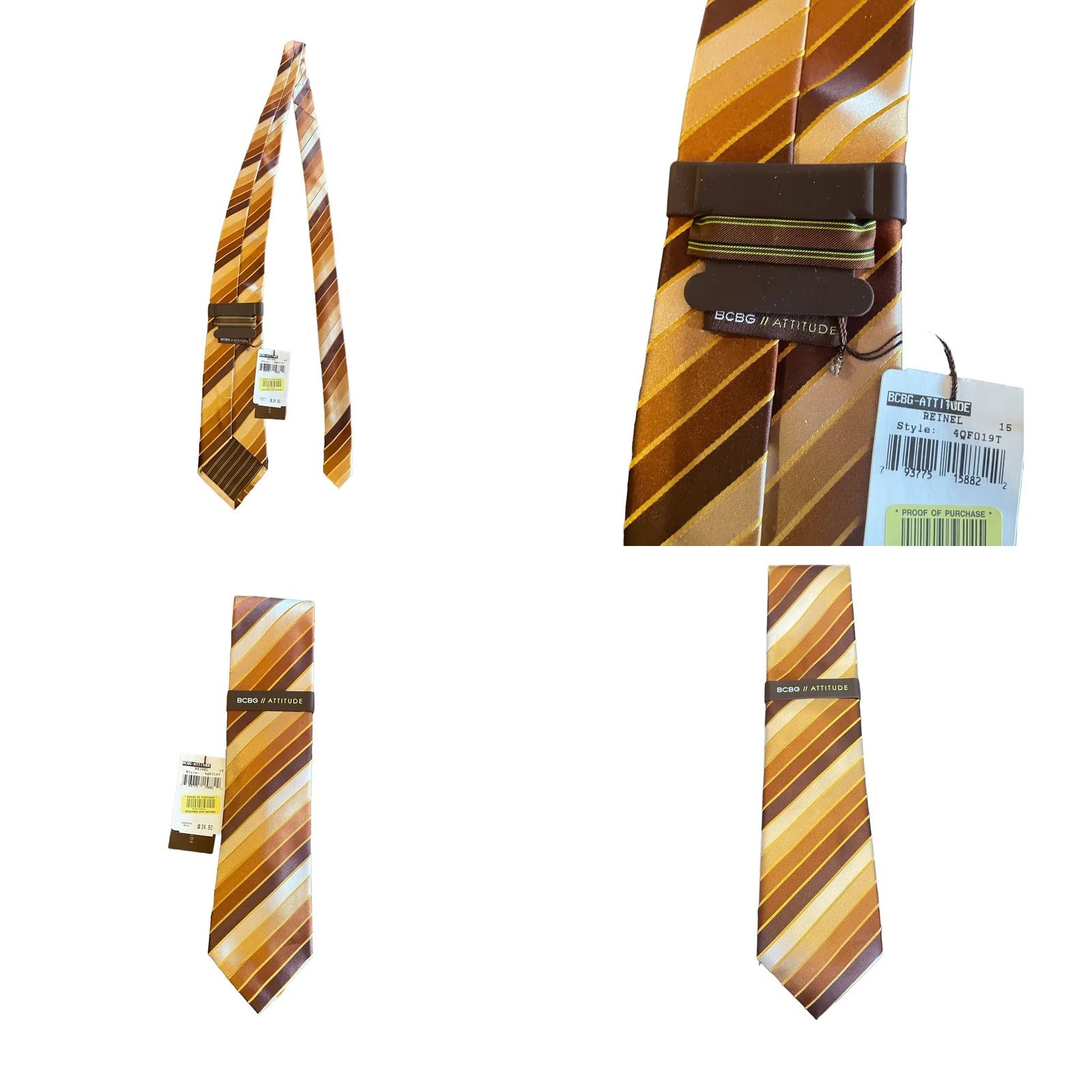 Bcbgmaxazria VINTAGE? No — BCBG ATTITUDE Tie Men Brown Gold Striped 100% Silk Hand Sewn 57"-60" Classic Width Mens Size ONE SIZE - 8 Thumbnail