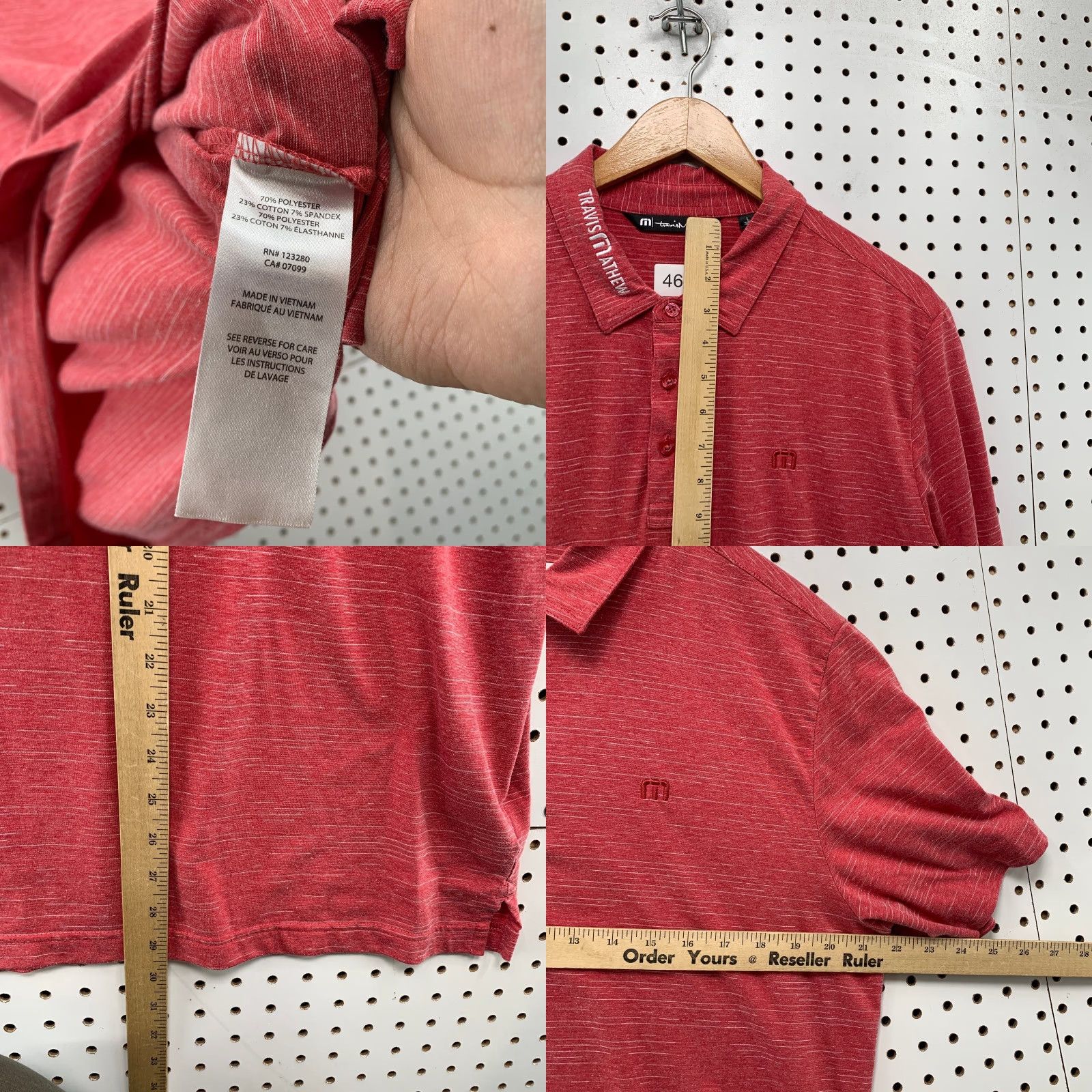 TravisMathew Travis Mathew Tour Polo Shirt Mens Large Red Embroidered Collar Short Sleeve Shirt Size US L / EU 52-54 / 3 - 8 Thumbnail