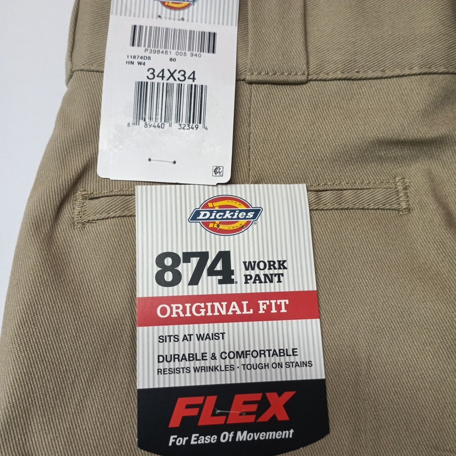 Dickies Dickies 874 Work Pants Men's 34x34 Khaki Flex Original Fit Size US 34 / EU 50 - 2 Thumbnail