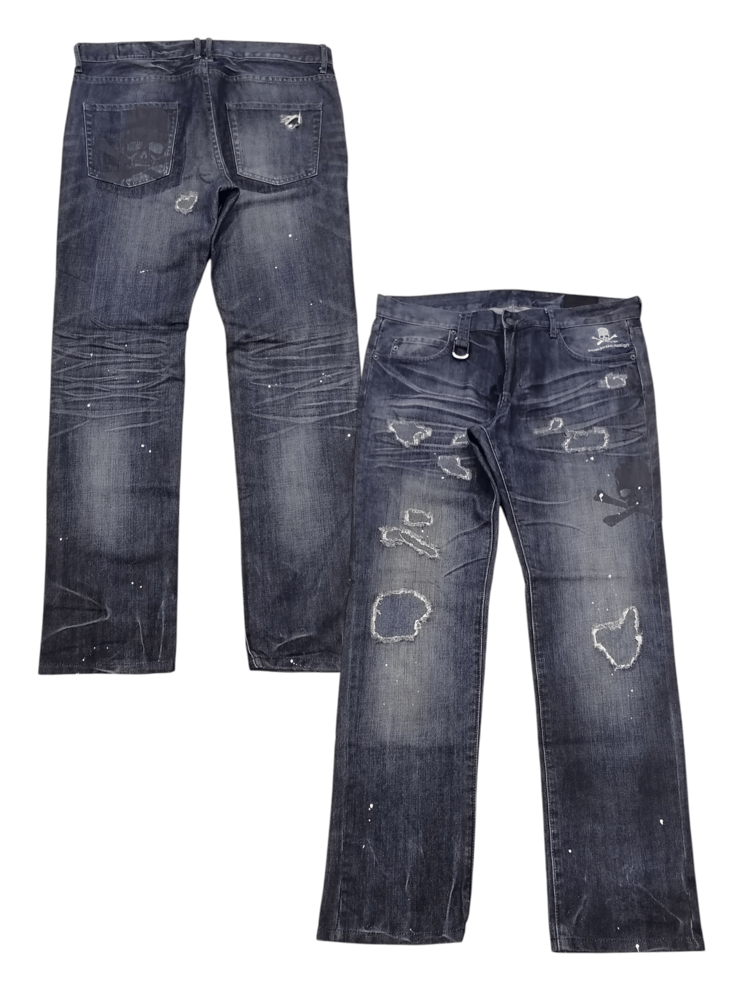 Japanese Brand Semantic Design x Roen Crossbone Distressed Denim Pants Size US 35 - 1 Thumbnail