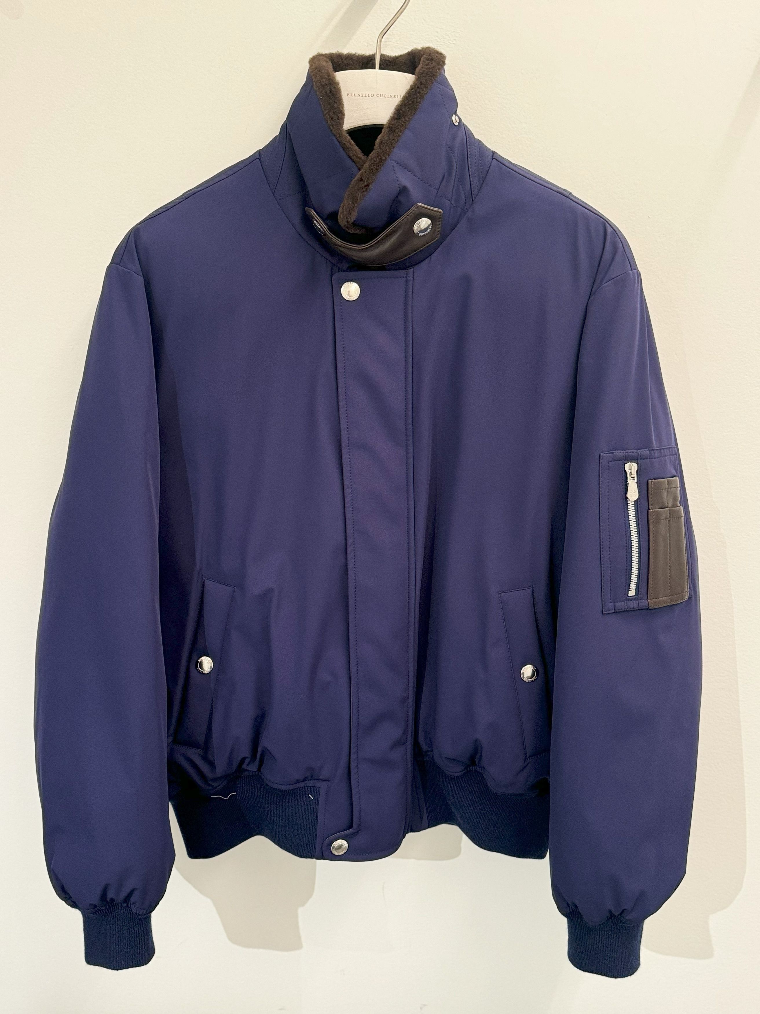 Brunello Cucinelli Stretch Bonded Nylon Down Jacket With Shearling-Lined Collar Size US M / EU 48-50 / 2 - 1 Preview