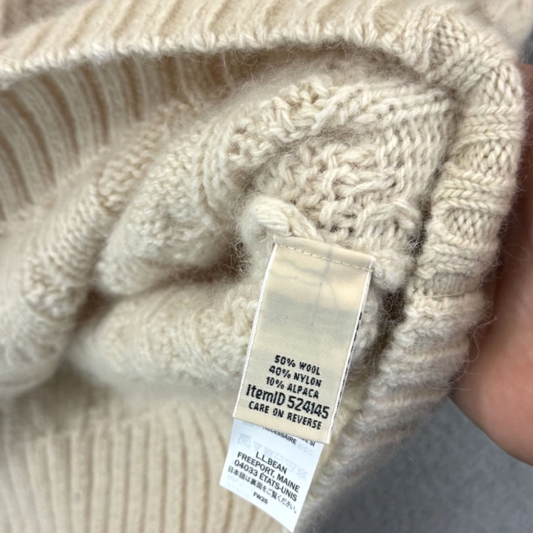 Vintage LL Bean Cardigan Sweater Womens Petite Medium Ivory Mock Neck Wool Alpaca Knit Cable-Knit Raglan Sleeve Fall Winter Spring Solid Vintage: No Size M / US 6-8 / IT 42-44 - 7 Thumbnail