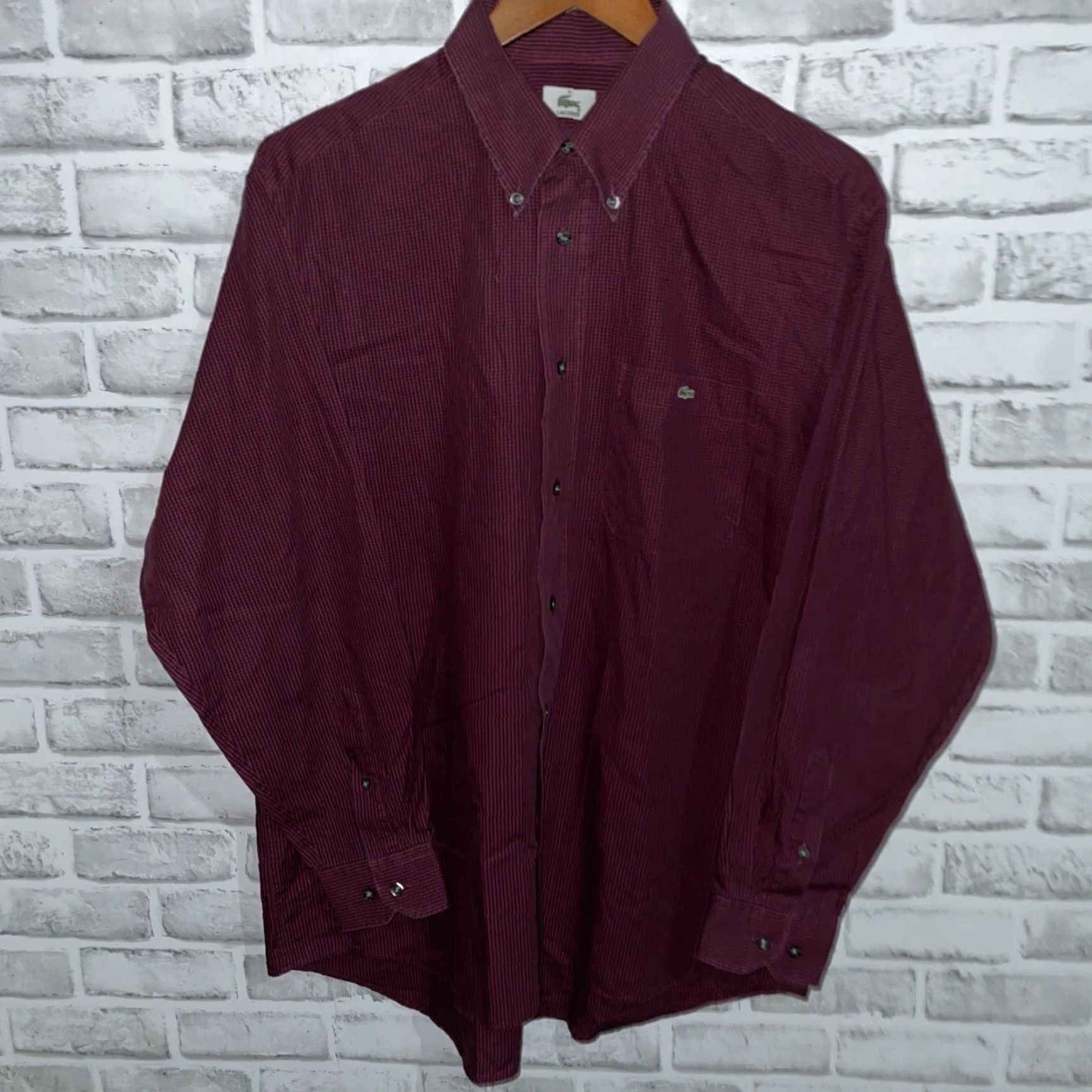 Lacoste Lacoste Shirt Mens Size 41 Long Sleeve Button-Down Dress Maroon Checkered Size 42R - 2 Thumbnail