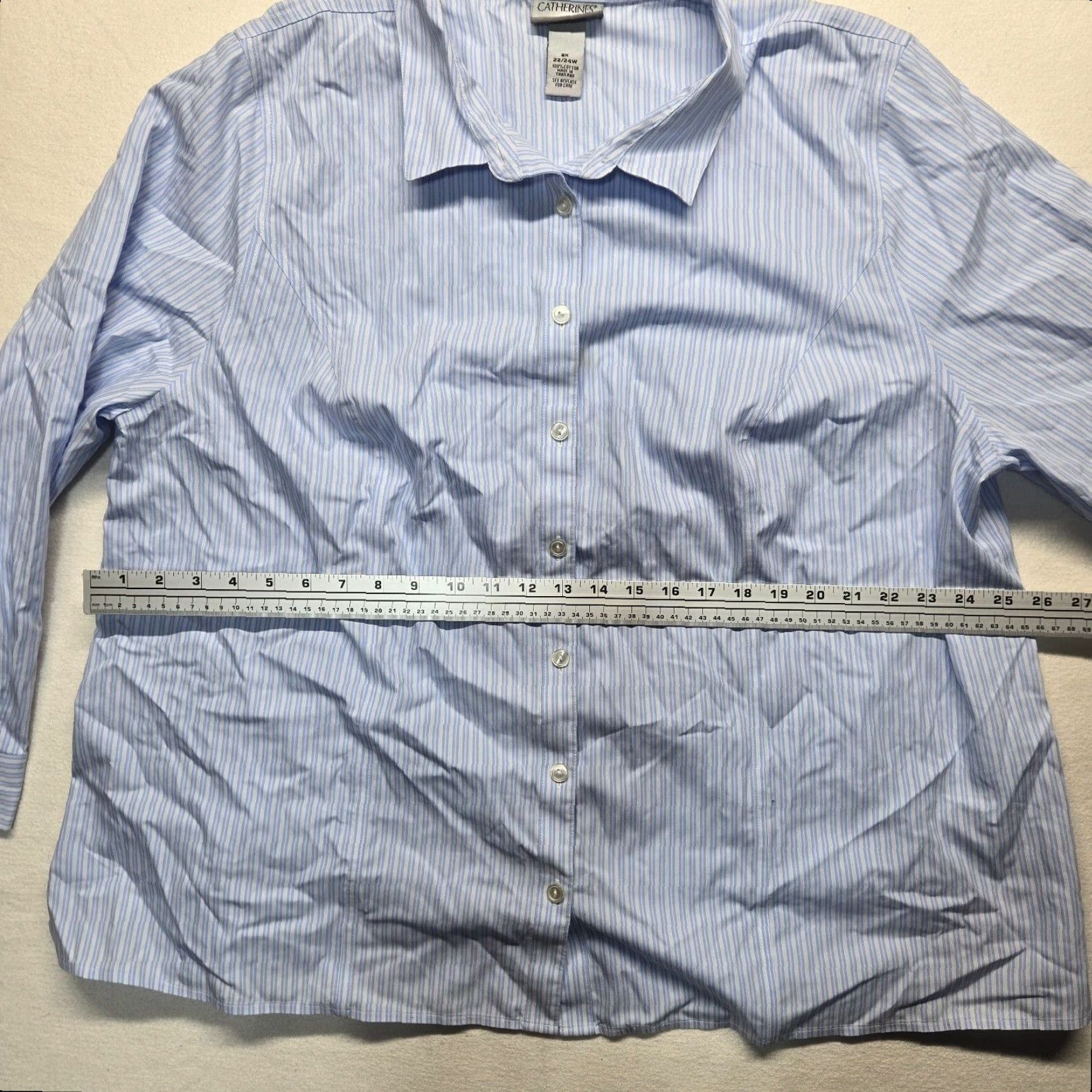 Vintage Catherines Shirt Blue Striped Button-Up 3/4 Sleeve Adult Women's 2X Size XXL / US 16-18 / IT 52-54 - 4 Thumbnail