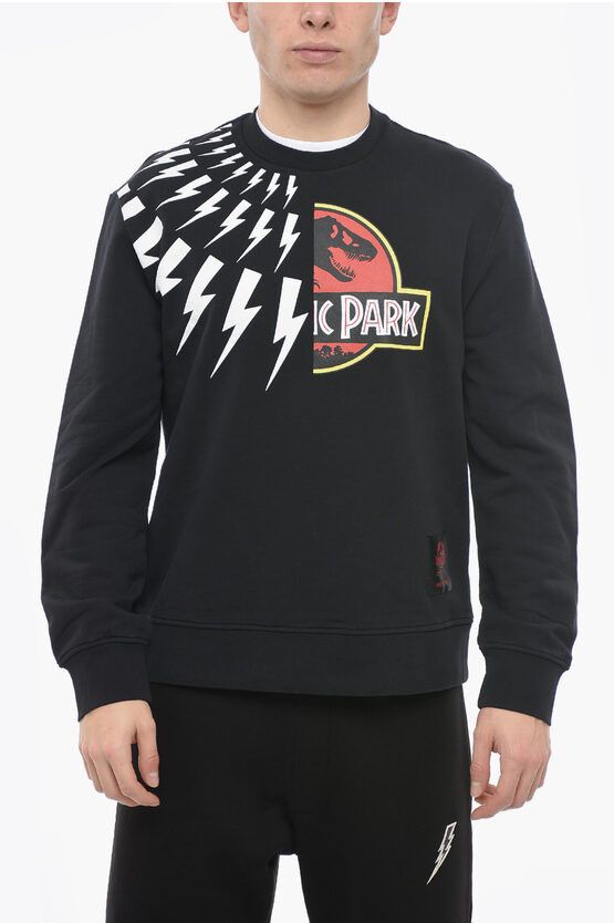 image of Jurassic Park X Nb Crew Neck Half Thunderbolt Cotton Sweatsh in Black, Men's (Size 2XS)