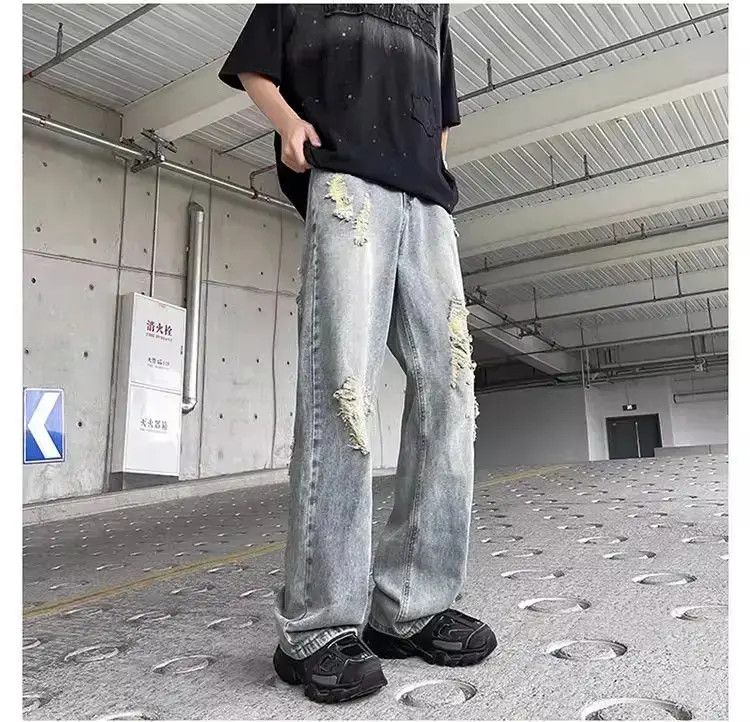 Japanese Brand Retro washed straight leg casual distressed jeans Size US 32 / EU 48 - 3 Thumbnail