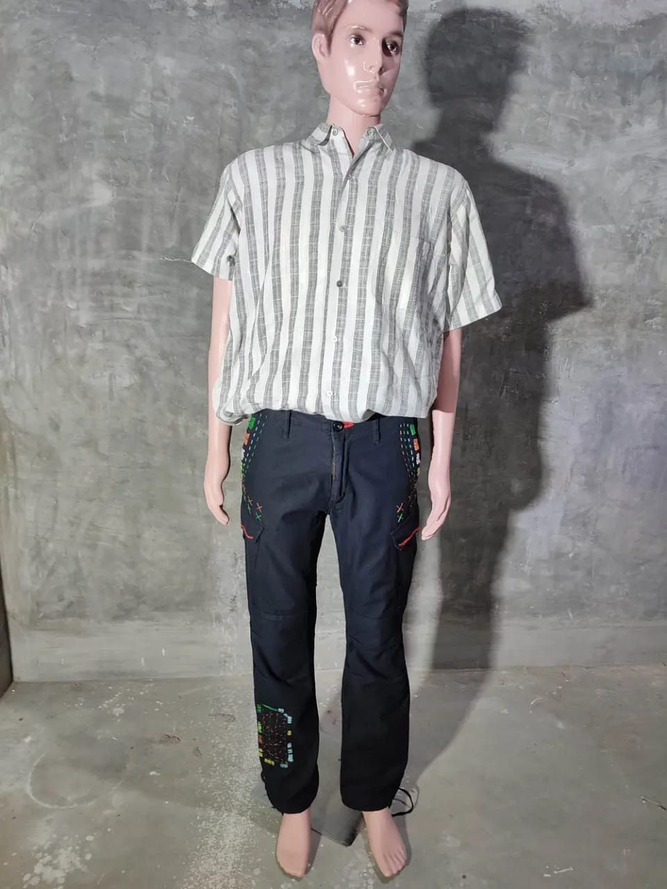 Japanese Brand Audience Black Cargo with Multicolour stitch Design Pants Size US 33 - 7 Thumbnail